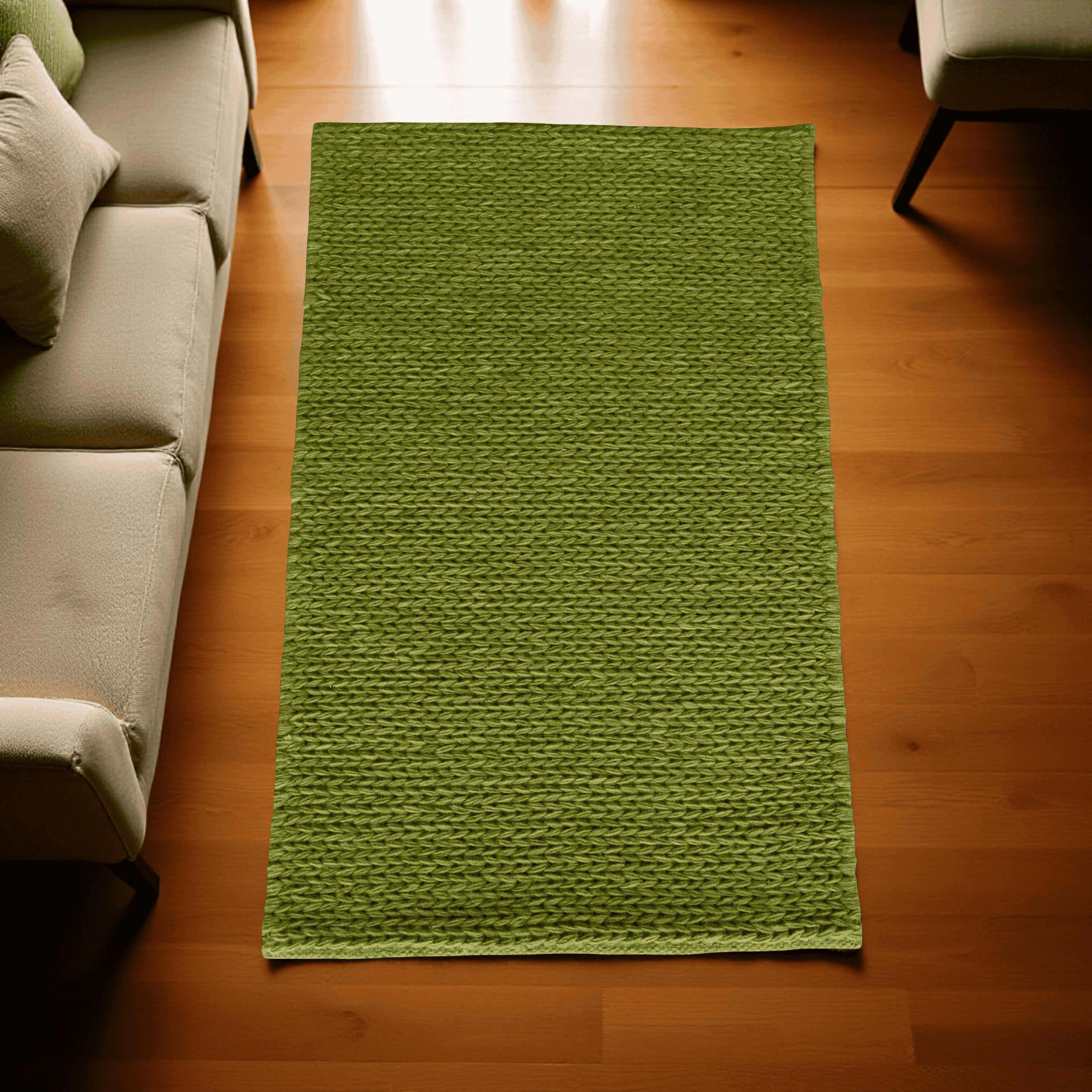 Green Chain Pattern Flat Weave Rug