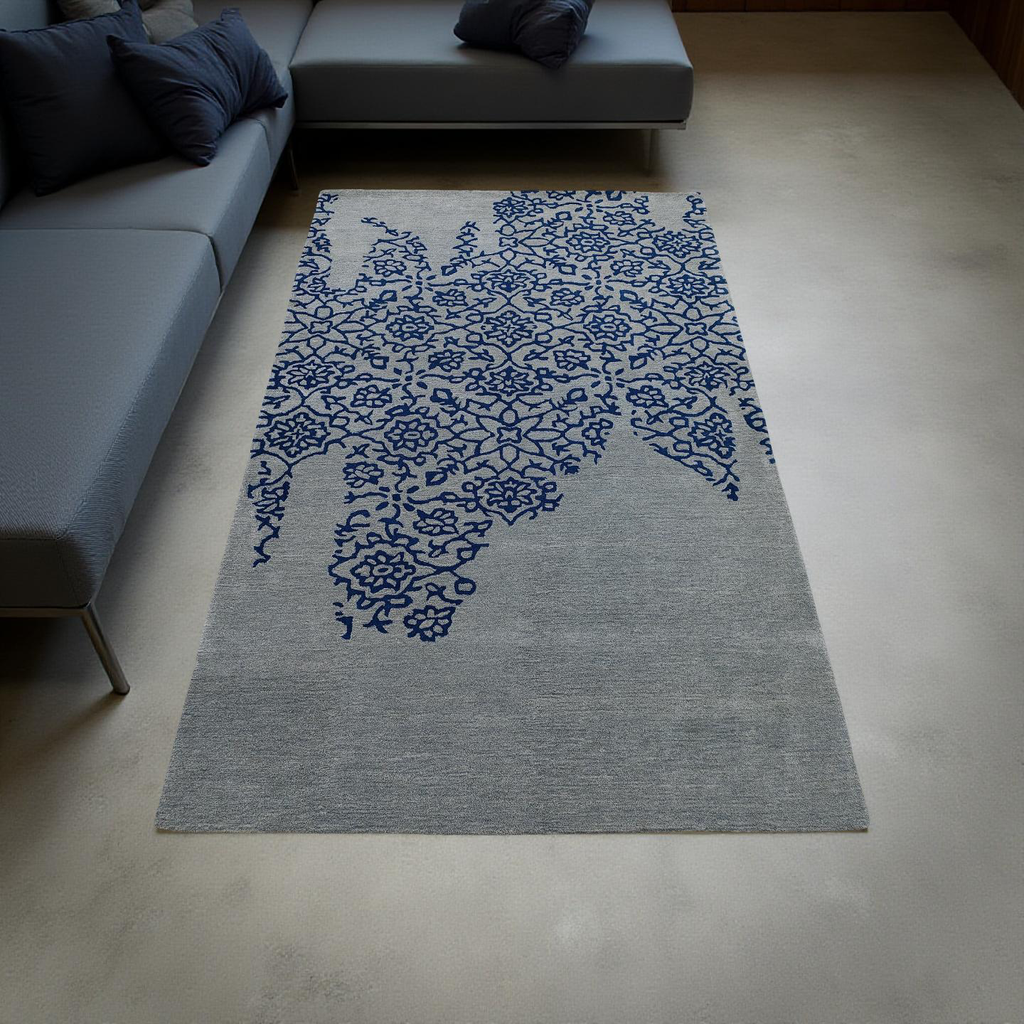 Blue Grey Floral Hand tufted Rug