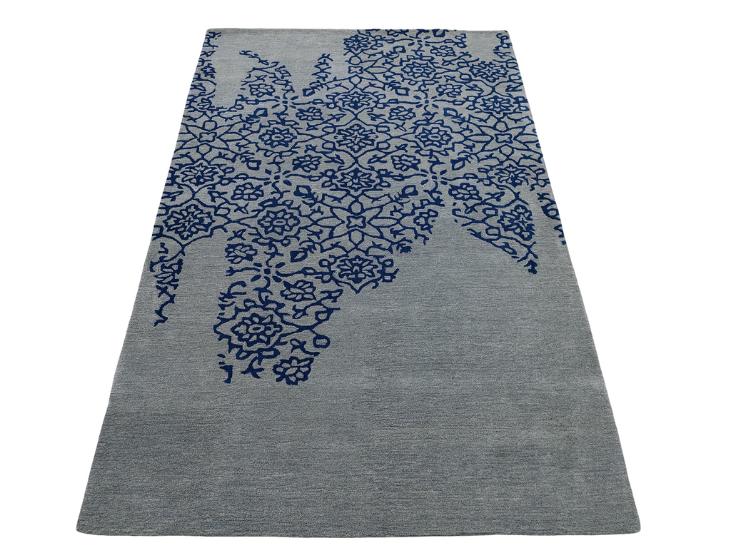 Blue Grey Floral Hand tufted Rug