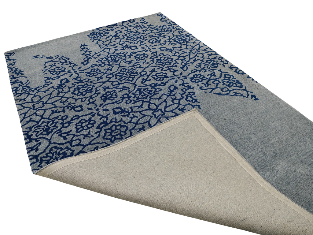 Blue Grey Floral Hand tufted Rug