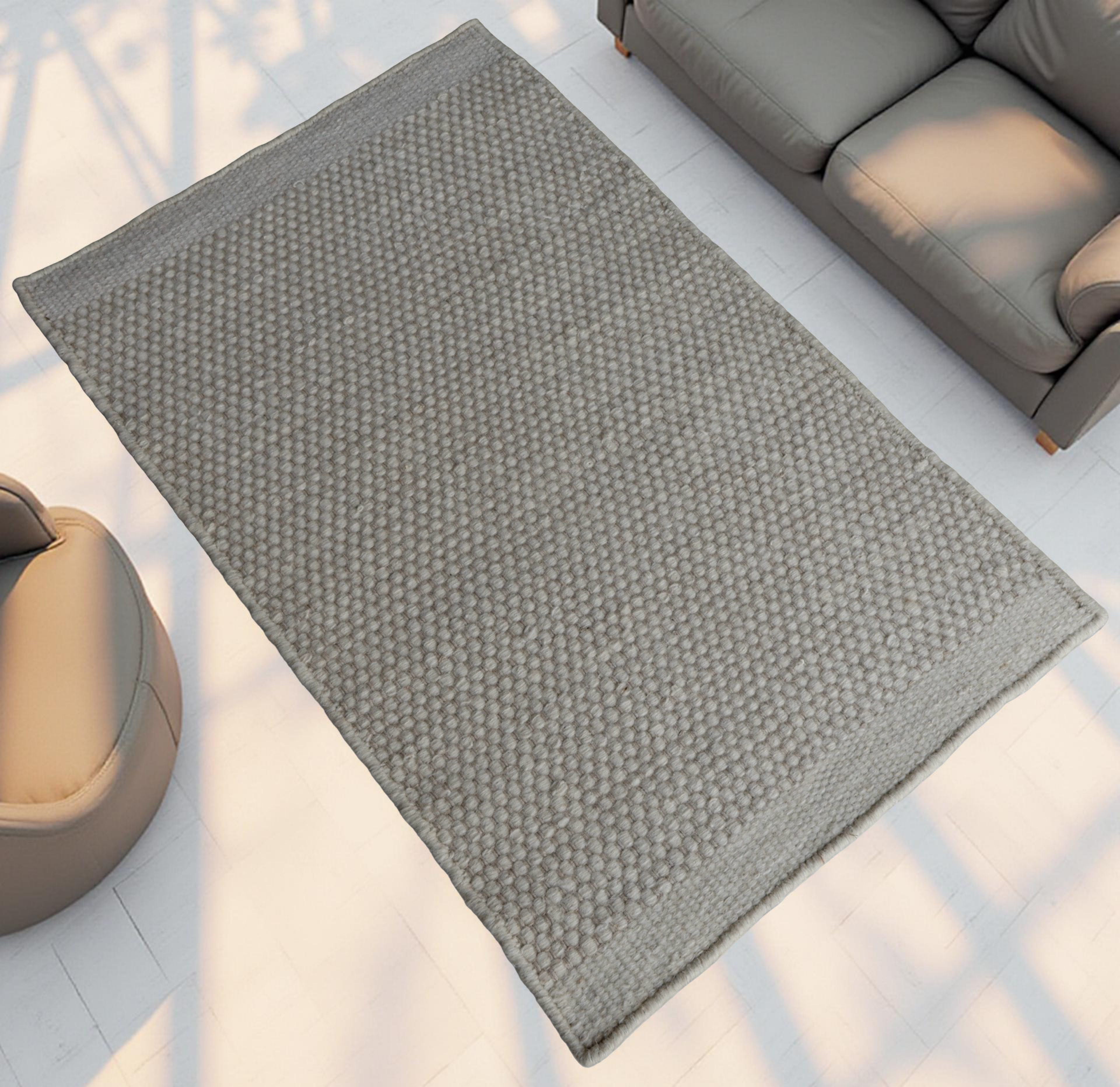 White Honeycomb Pattern Flat Weave Rug