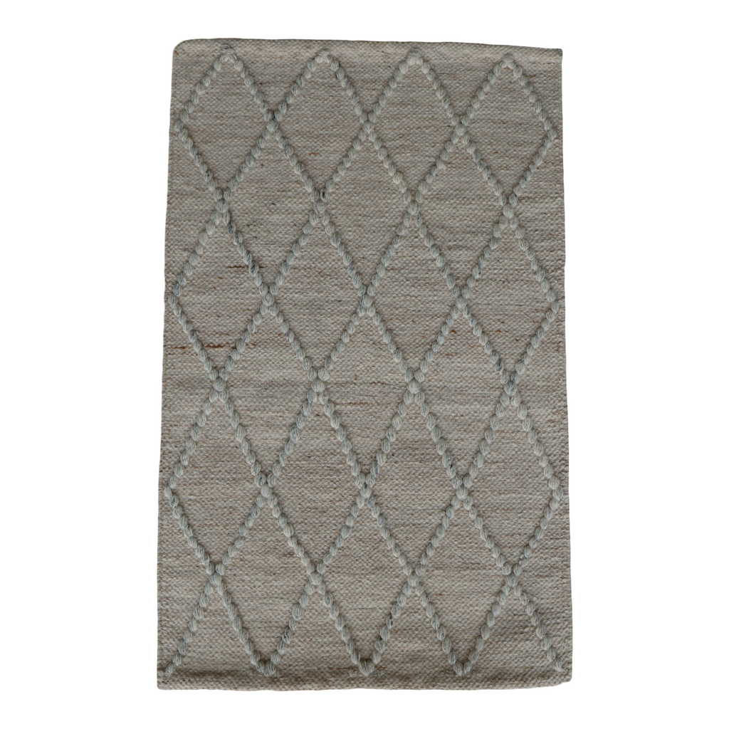 Light Sand Diamond Pattern Flat Weave Rug