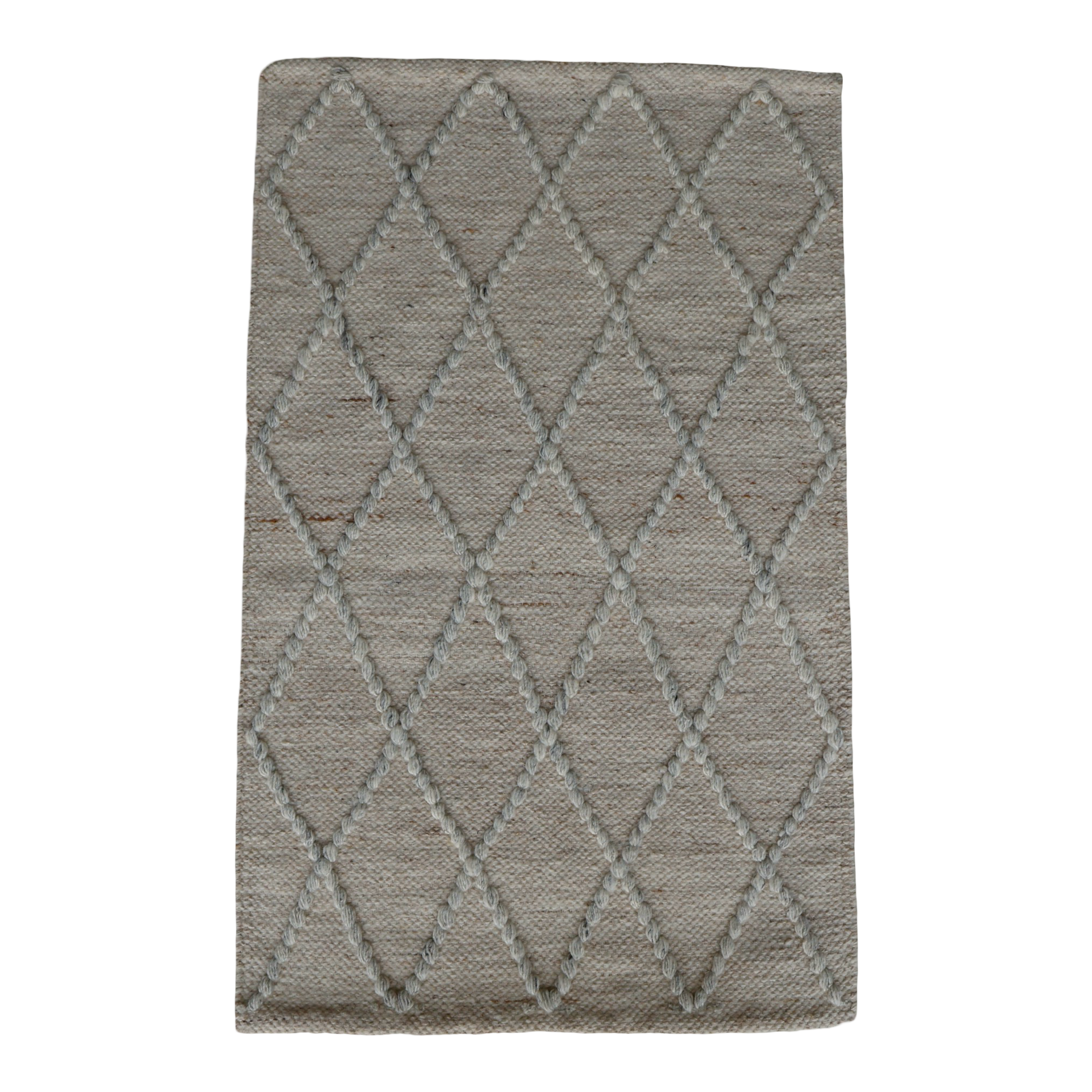 Light Sand Diamond Pattern Flat Weave Rug
