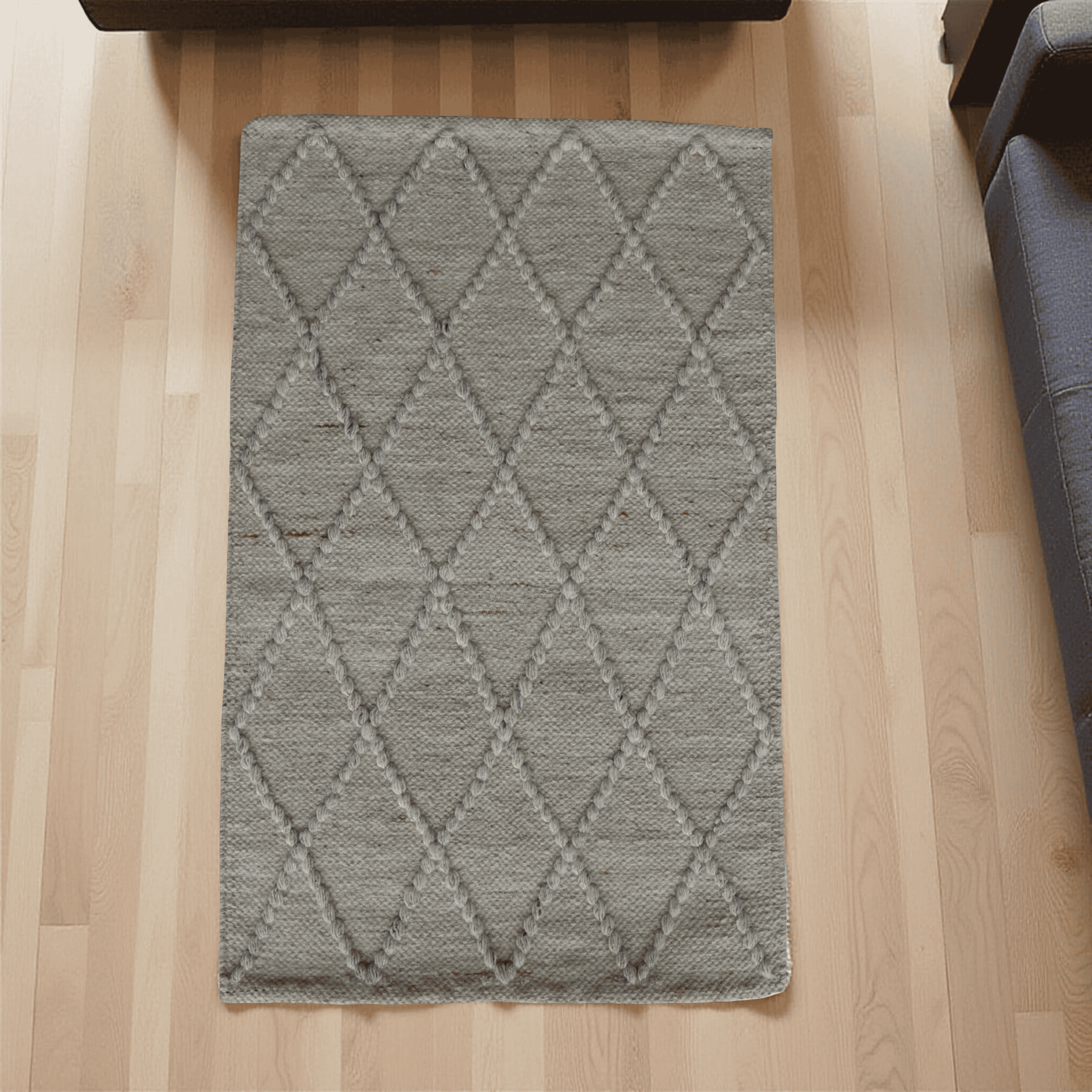 Light Sand Diamond Pattern Flat Weave Rug