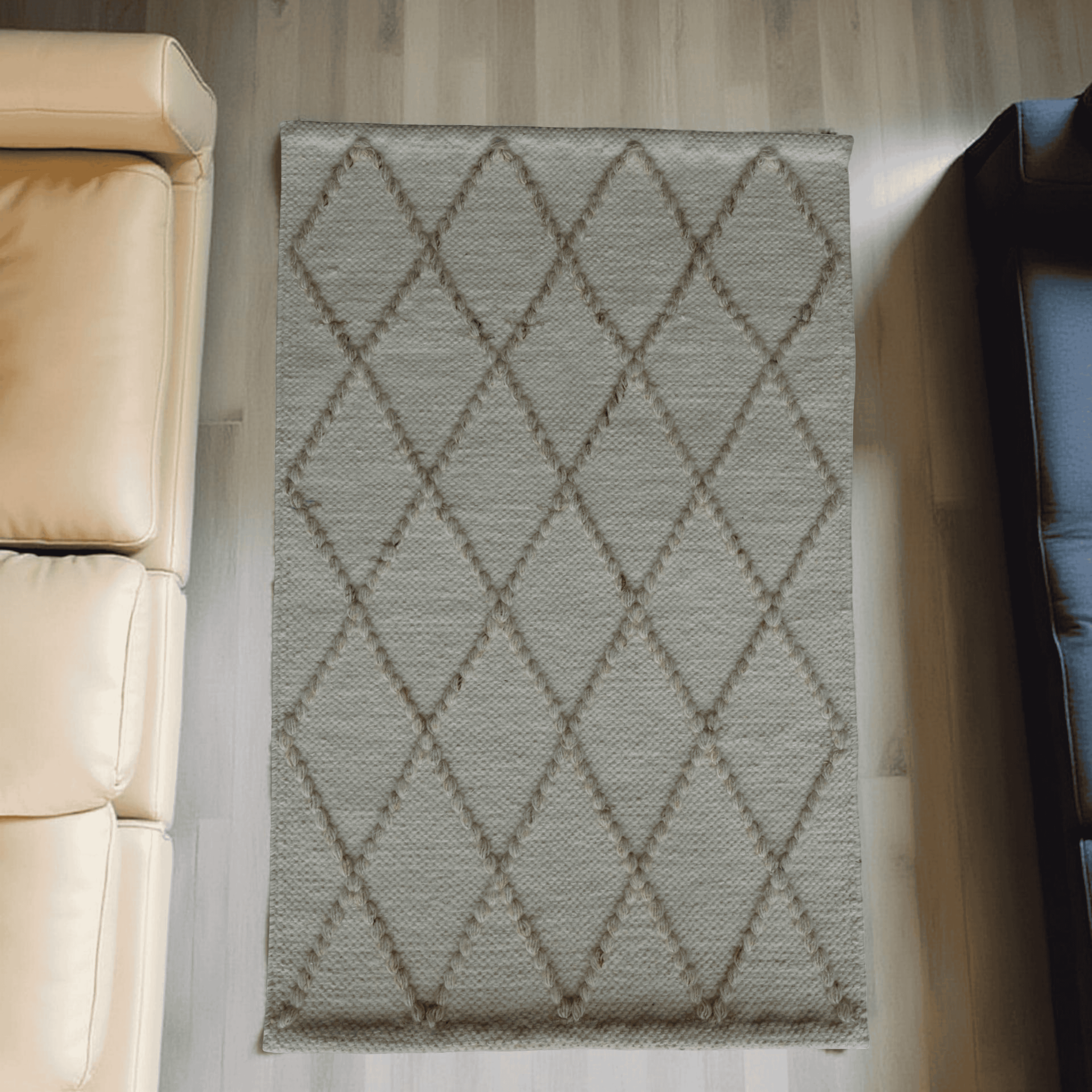 White Flat Weave Withe Sand Diamond Pattern Rug