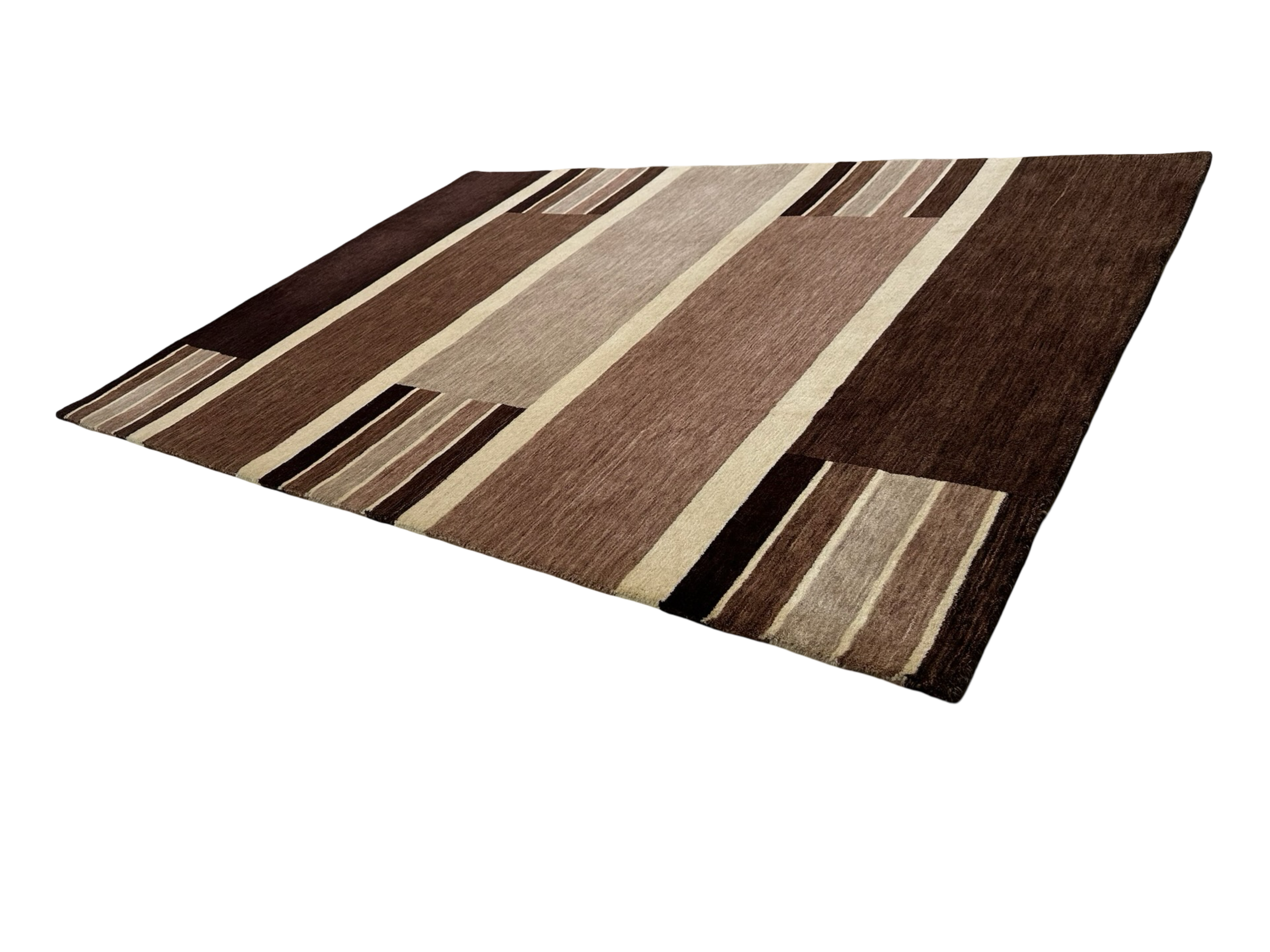 Beige and Brown Stripes Woollen Handloom Rug