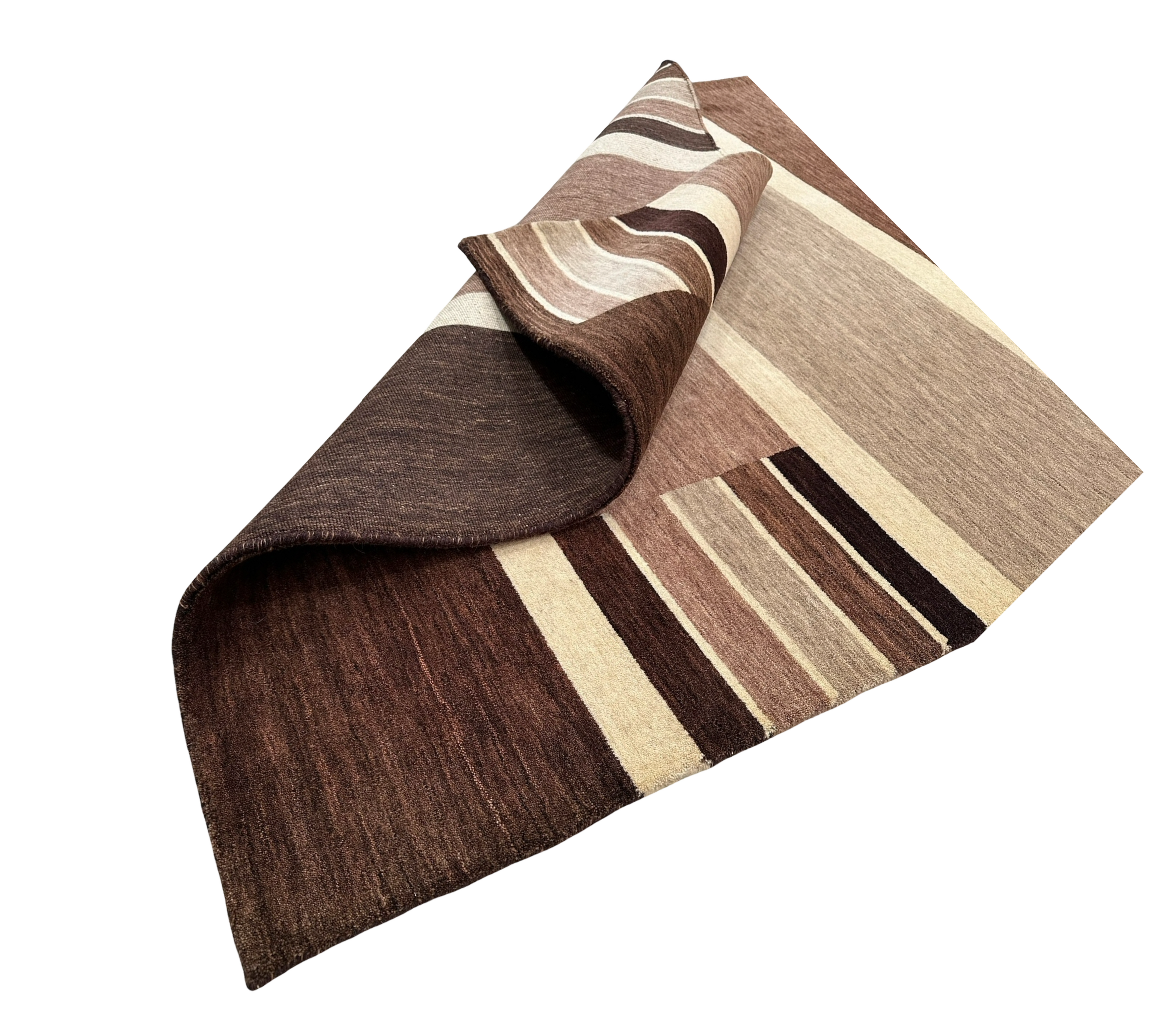 Beige and Brown Stripes Woollen Handloom Rug