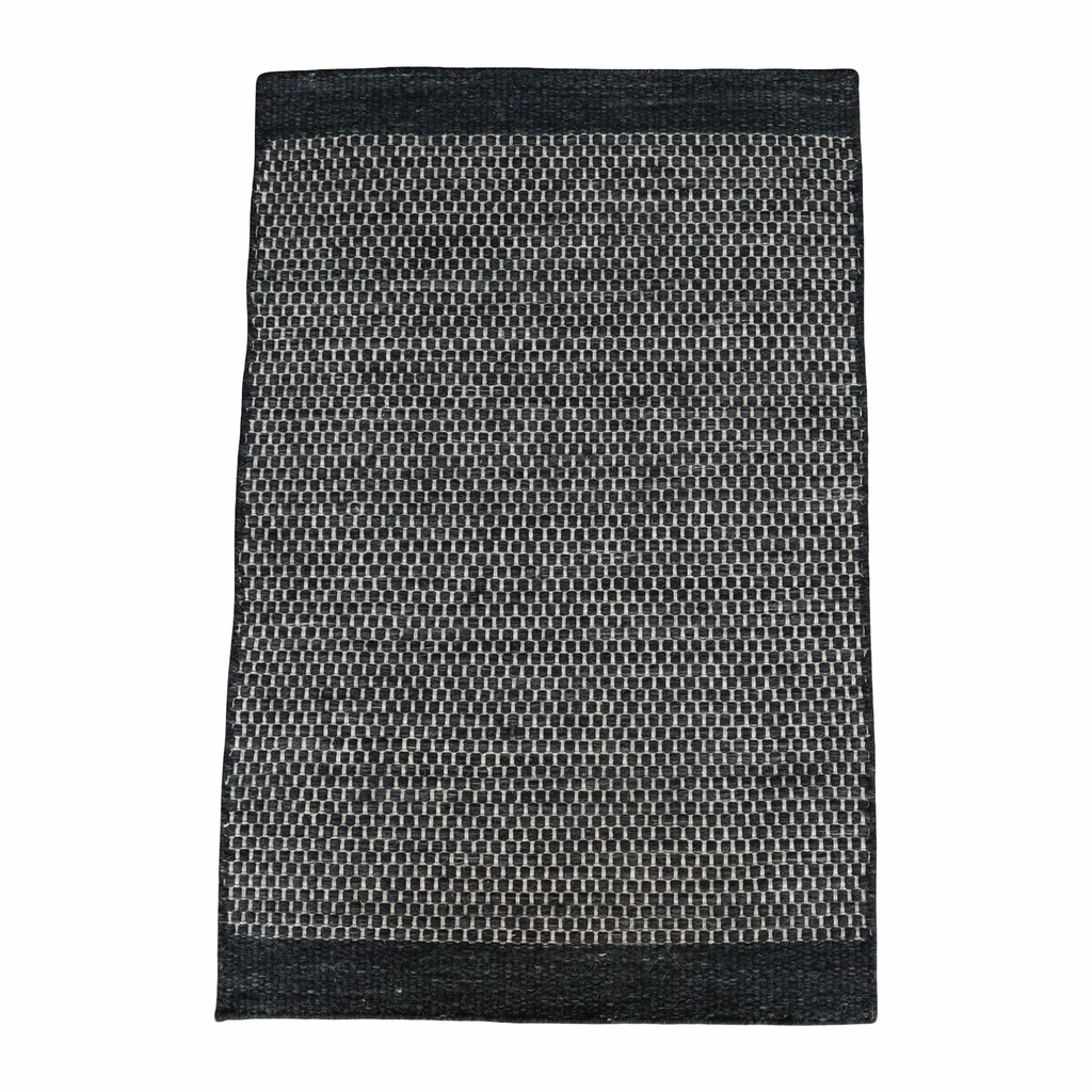 Charcoal Honeycomb Pattern Flat Weave Rug