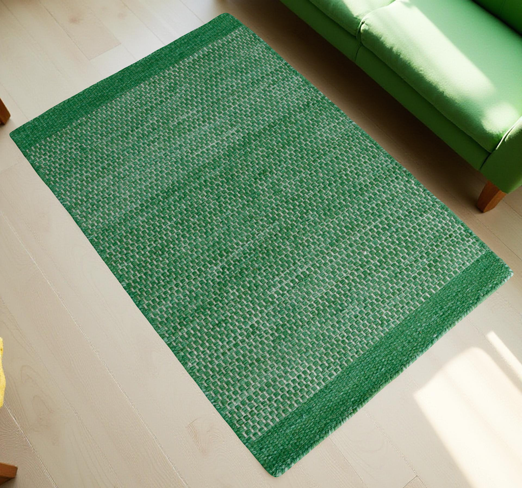 Dark Green Honeycomb Pattern Flat Weave Rug