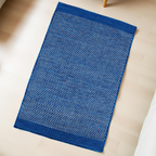 Navy Blue Honeycomb Pattern Flat Weave Rug