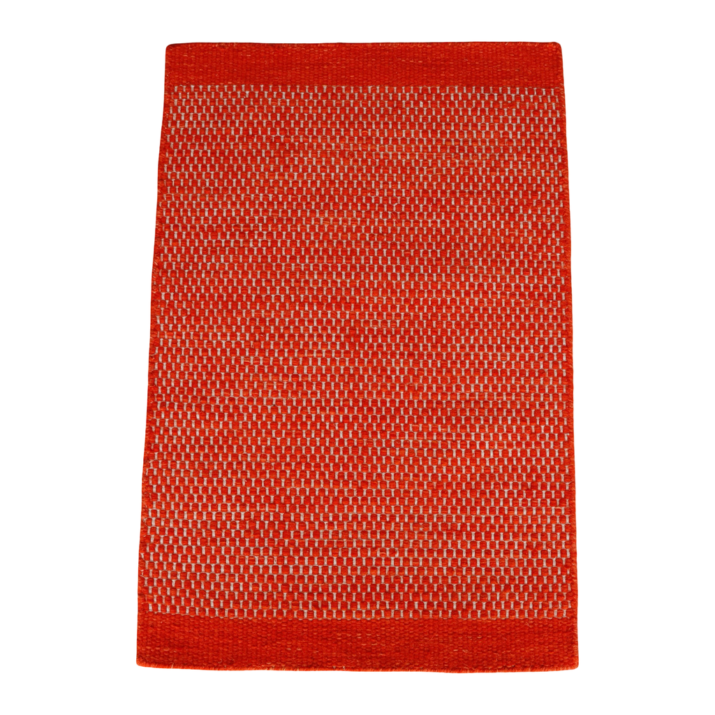 Red Orange Honeycomb Pattern Flat Weave Rug