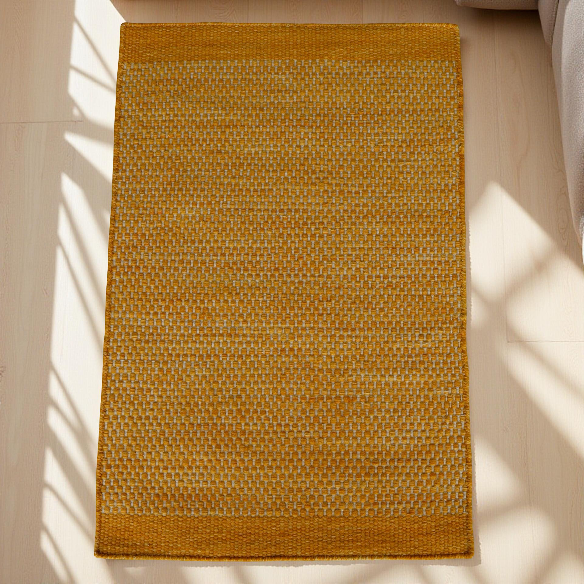 Yellow Honeycomb Pattern Flat Weave Rug