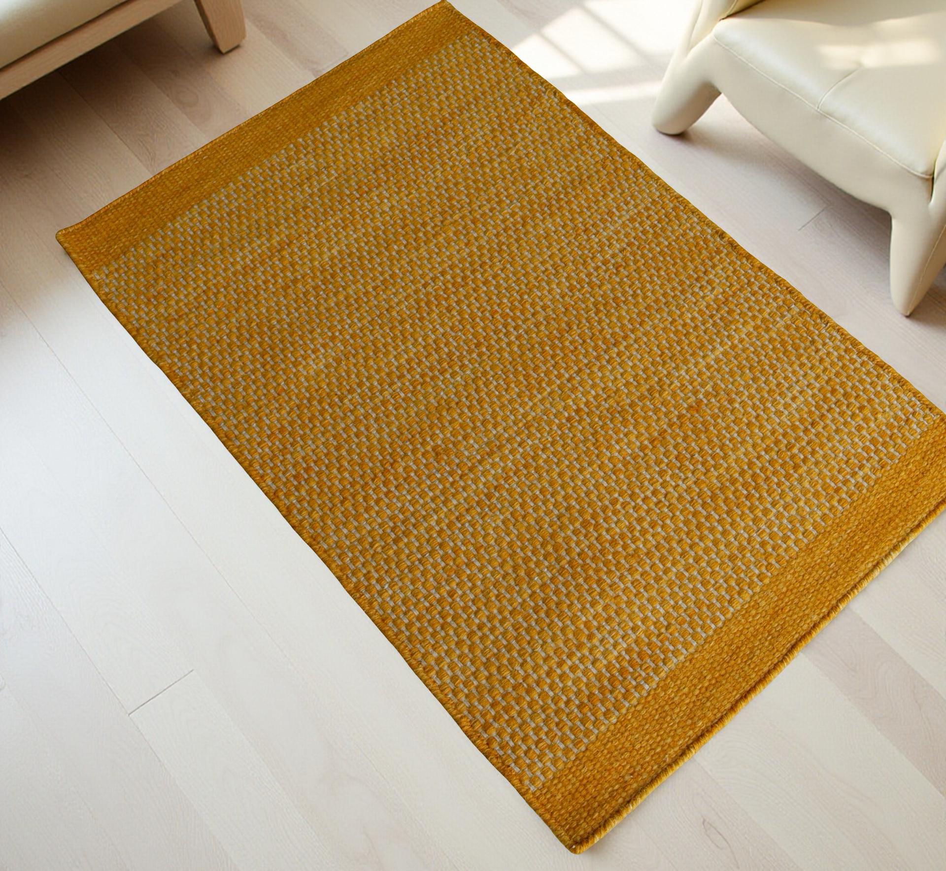 Yellow Honeycomb Pattern Flat Weave Rug