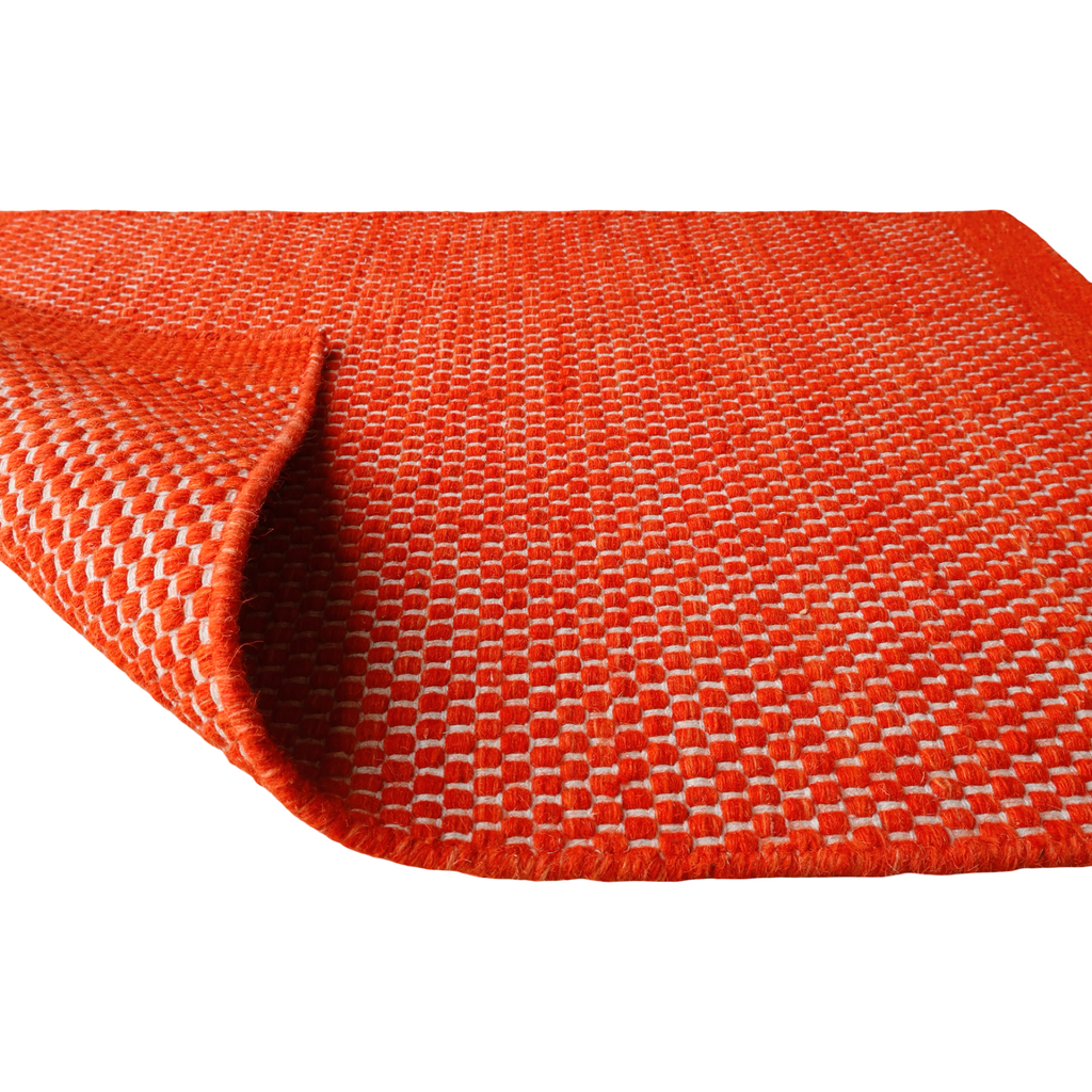 Red Orange Honeycomb Pattern Flat Weave Rug