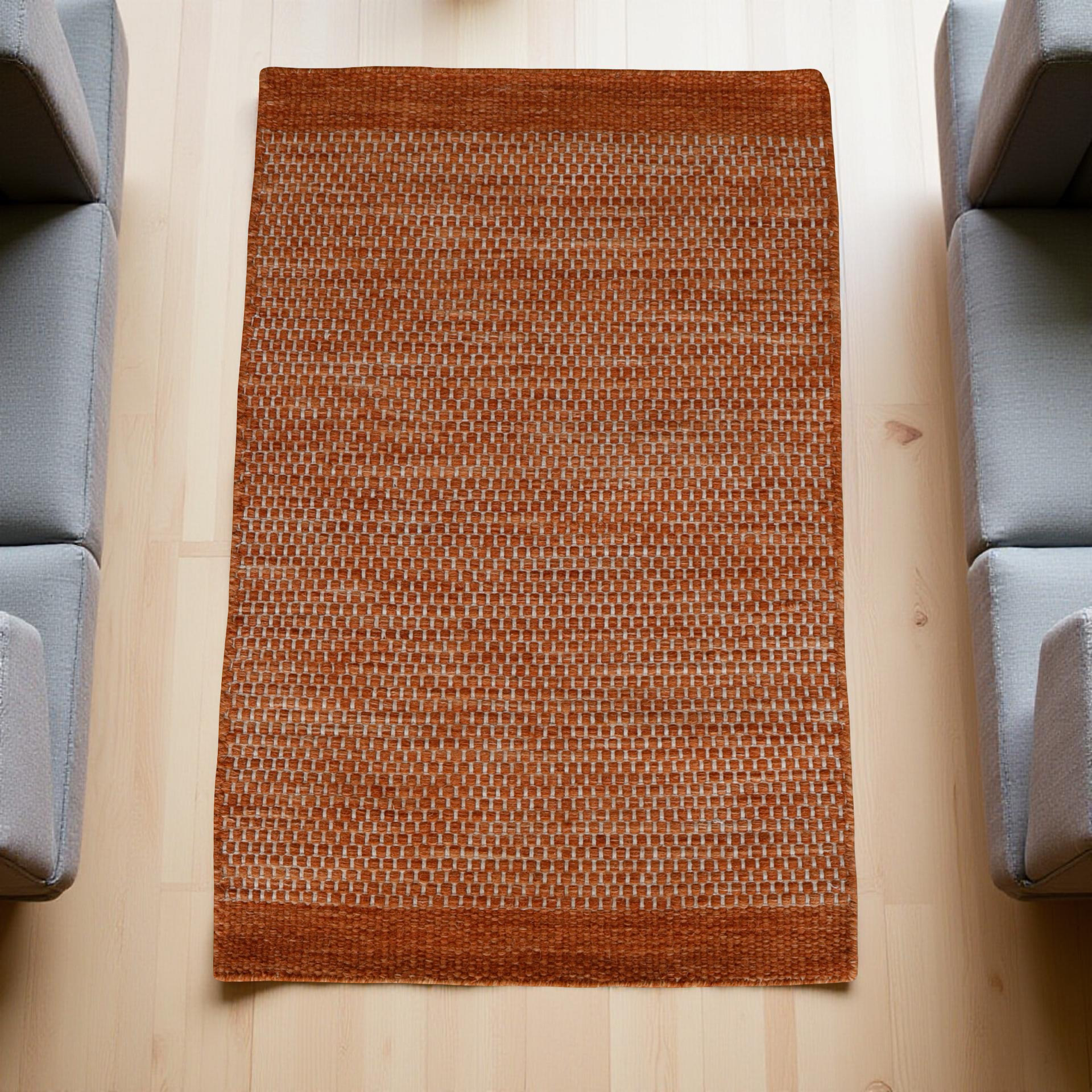 Orange Honeycomb Pattern Flat Weave Rug