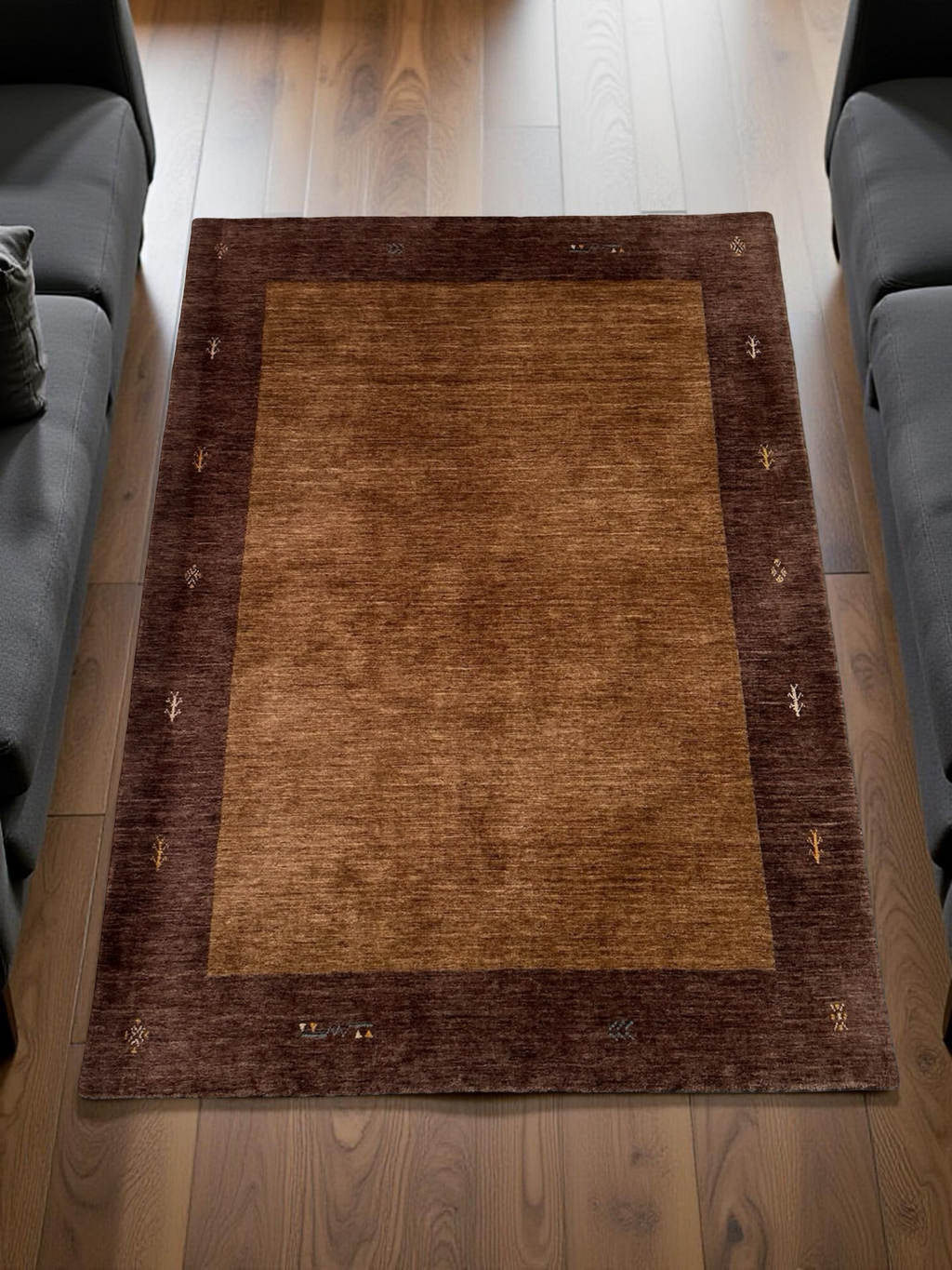 Beige and Brown Colour Blocked Handloom Rug