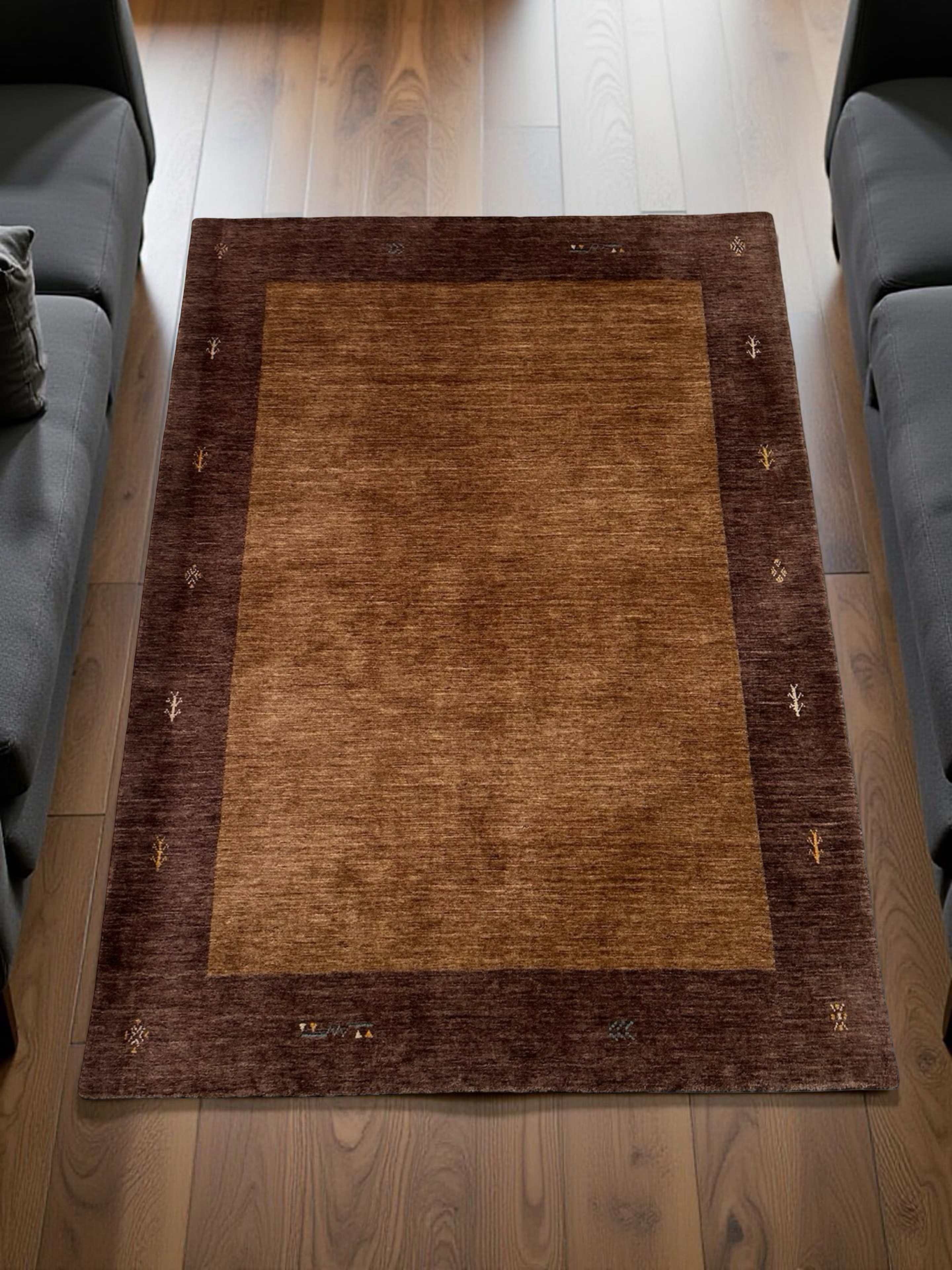 Beige and Brown Colour Blocked Handloom Rug