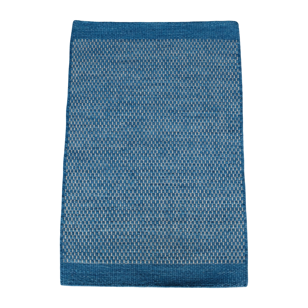 Royal Blue Honeycomb Pattern Flat Weave Rug