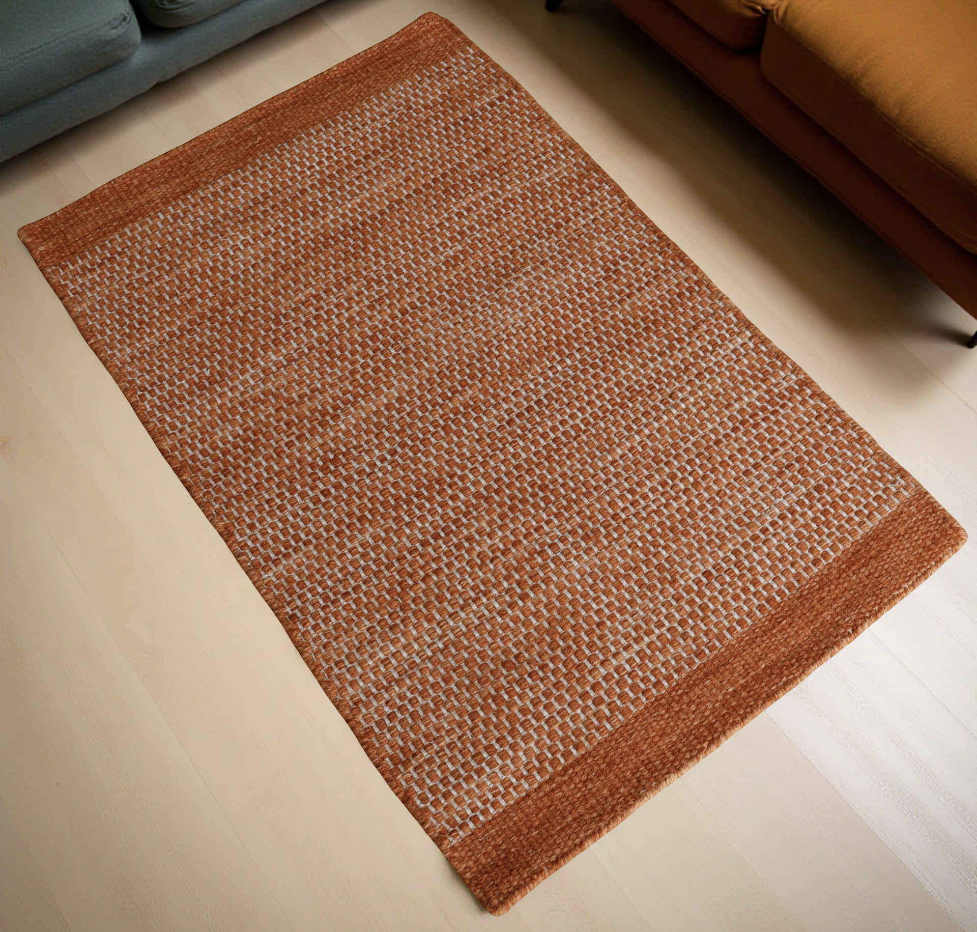 Orange Honeycomb Pattern Flat Weave Rug