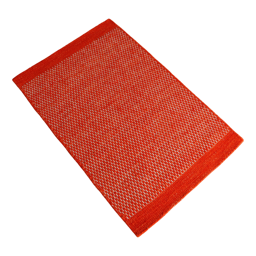 Red Orange Honeycomb Pattern Flat Weave Rug