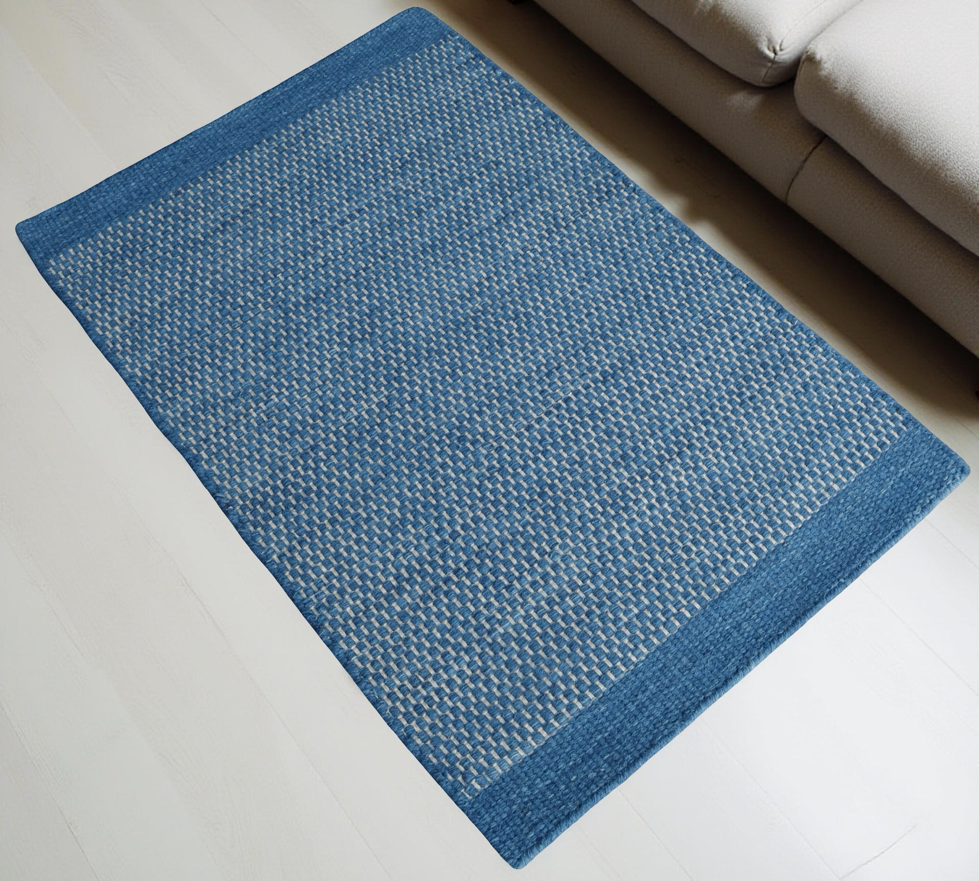 Royal Blue Honeycomb Pattern Flat Weave Rug