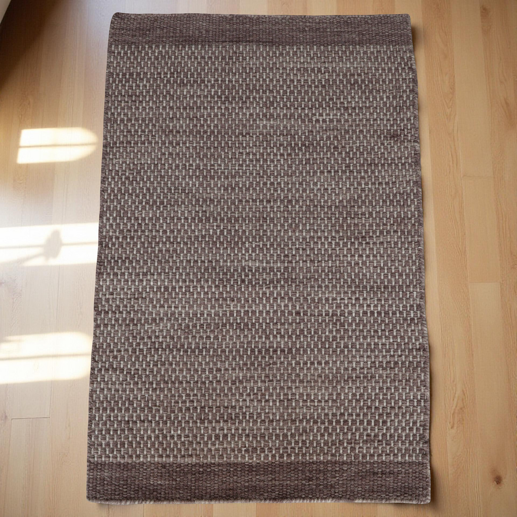 Brown Honeycomb Pattern Flat Weave Rug