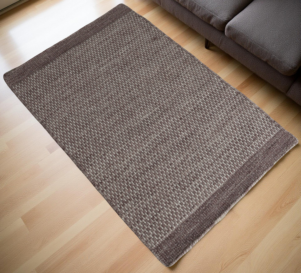 Brown Honeycomb Pattern Flat Weave Rug
