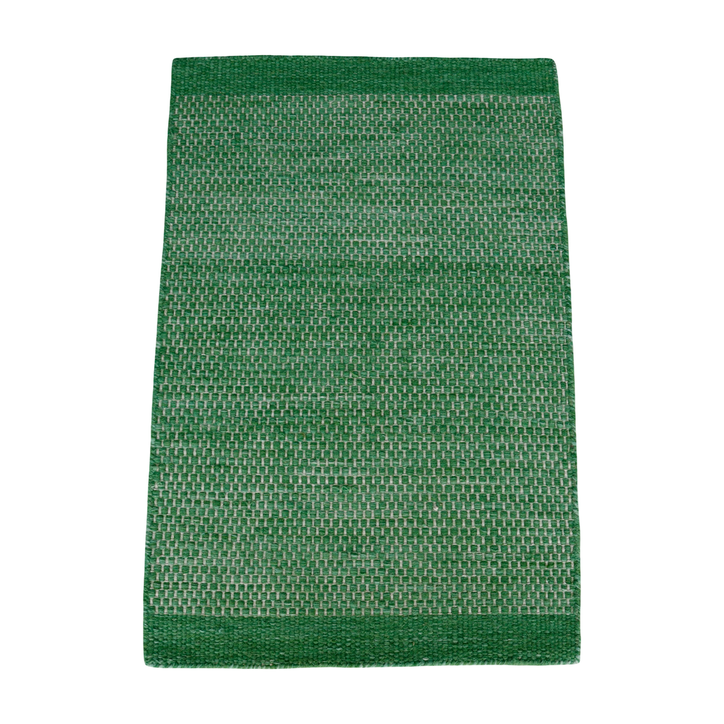 Dark Green Honeycomb Pattern Flat Weave Rug