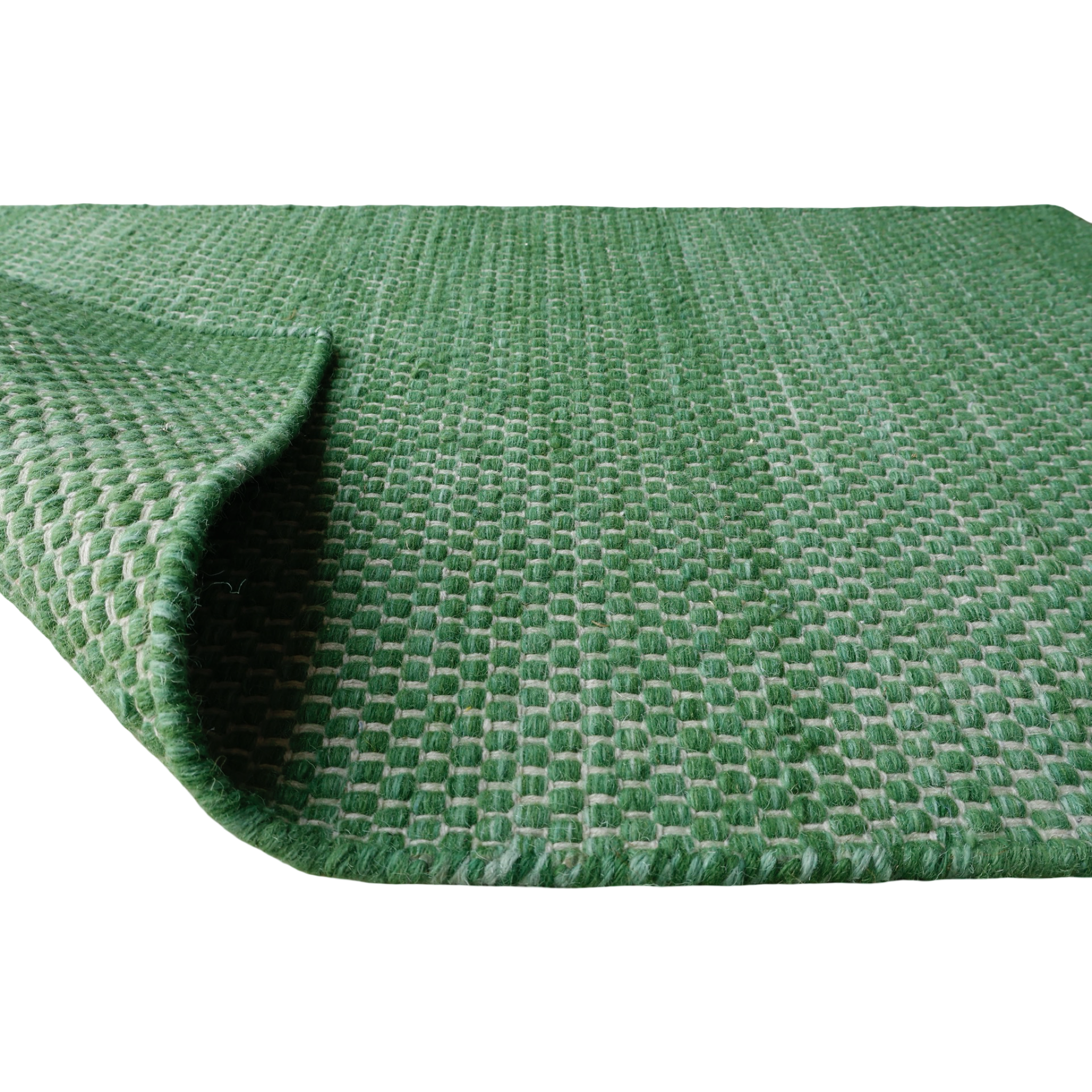 Dark Green Honeycomb Pattern Flat Weave Rug