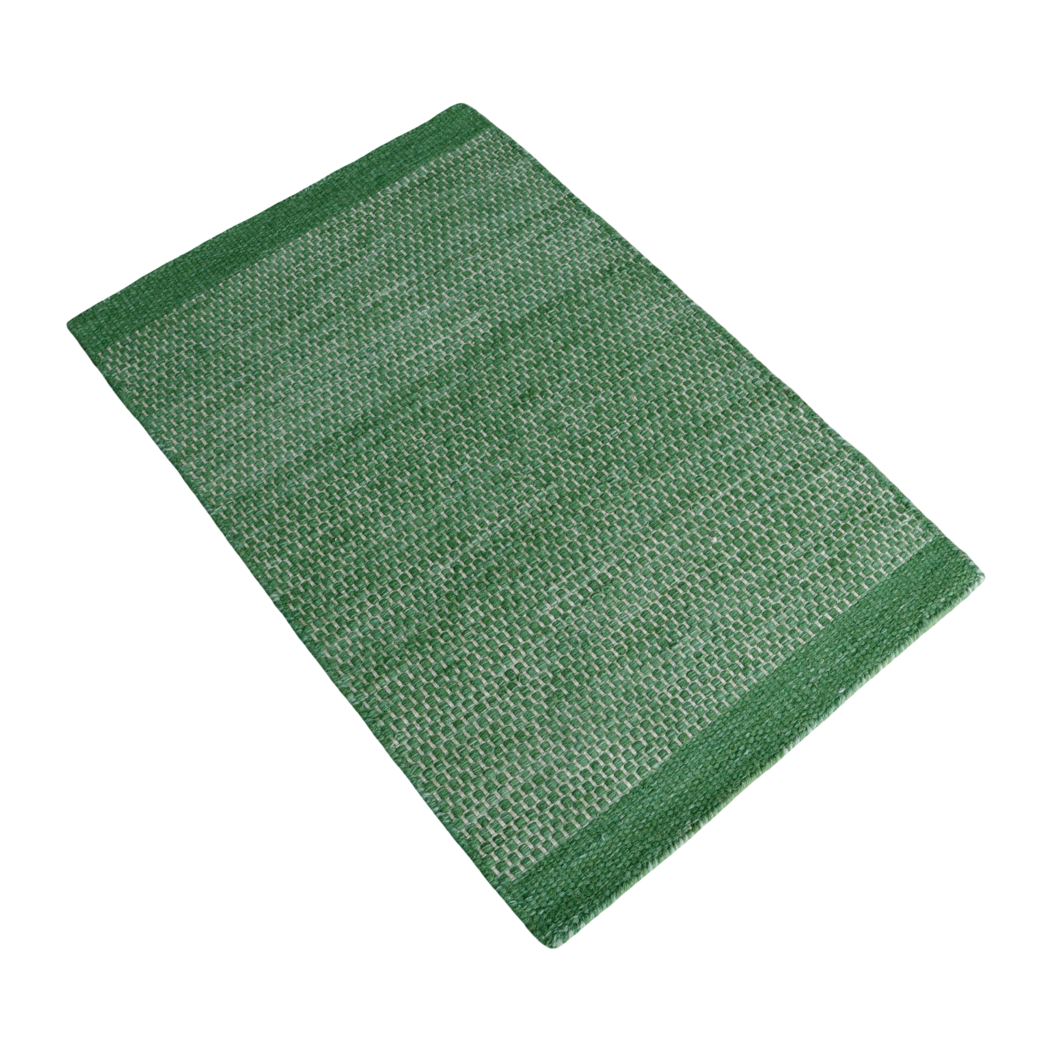 Dark Green Honeycomb Pattern Flat Weave Rug