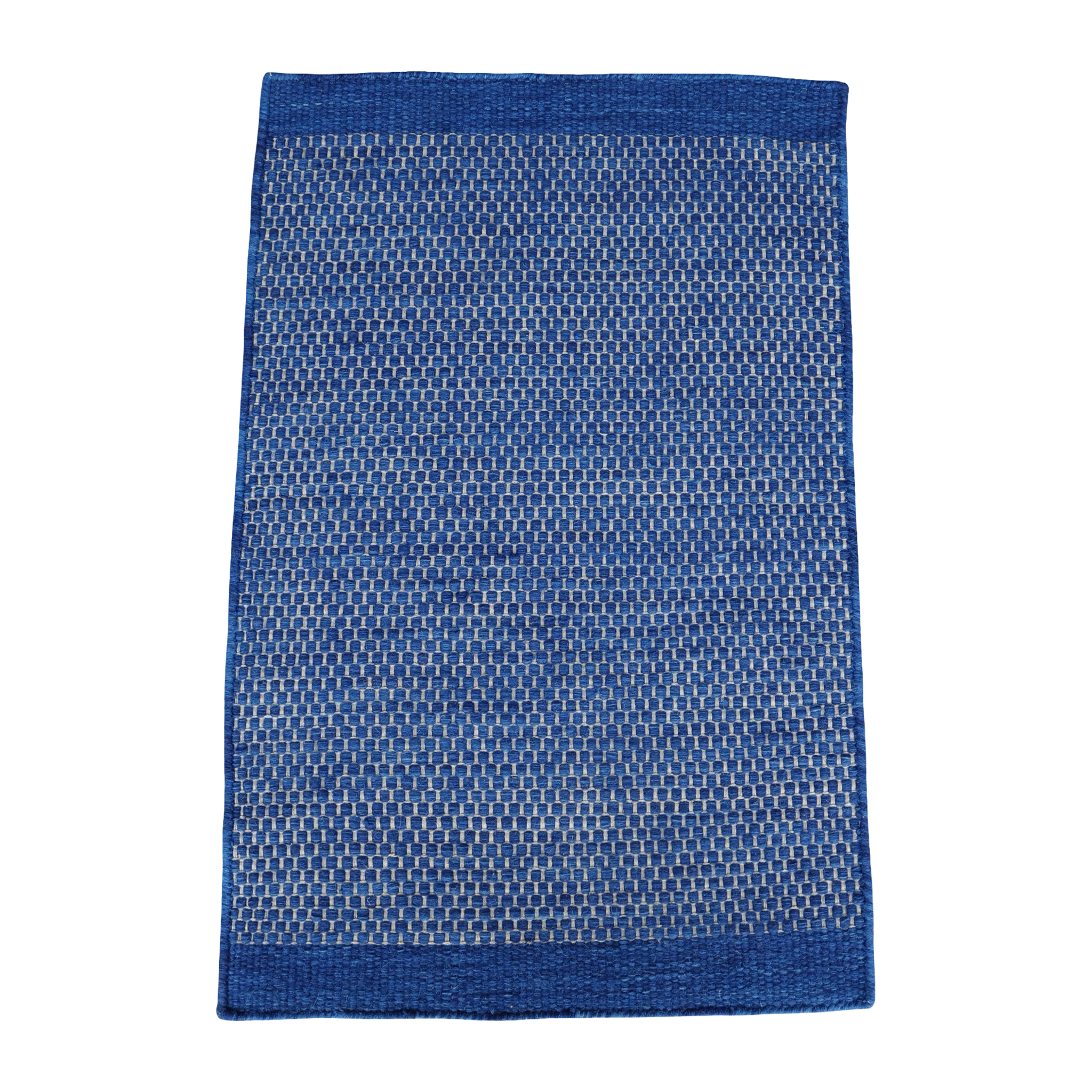 Navy Blue Honeycomb Pattern Flat Weave Rug