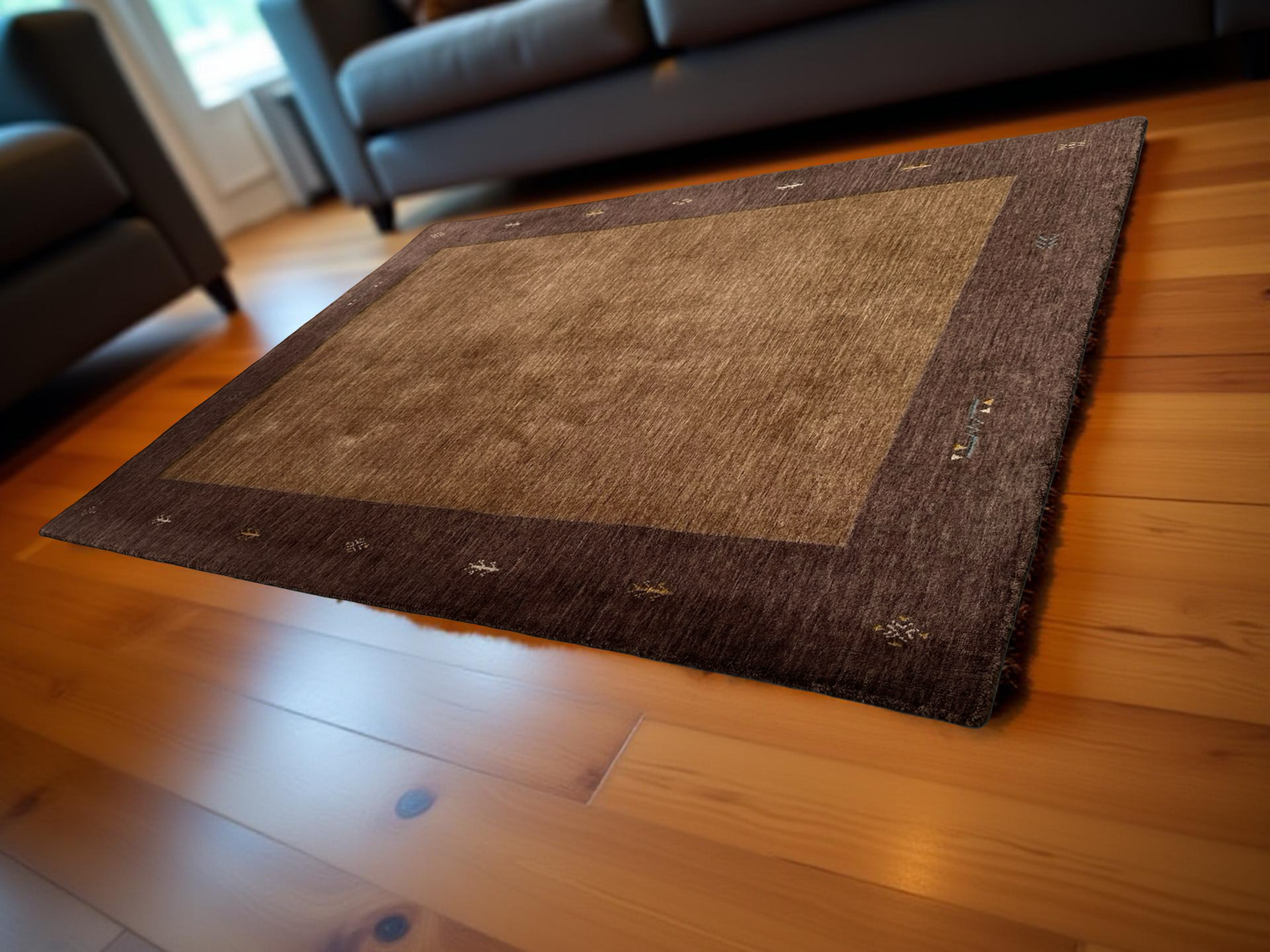 Beige and Brown Colour Blocked Handloom Rug