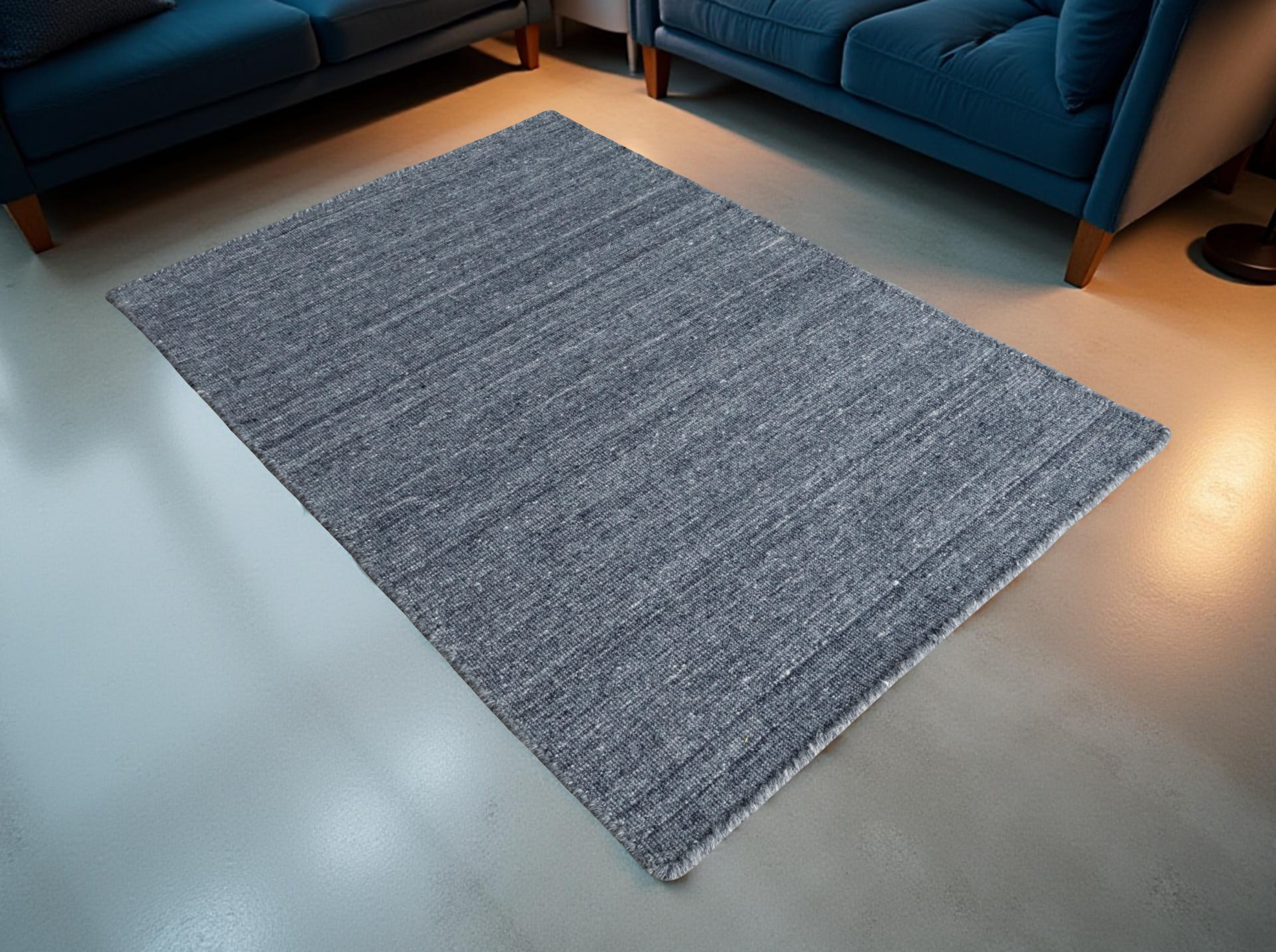 Grey Hand Woven Loom Durry Flat Weave Rug