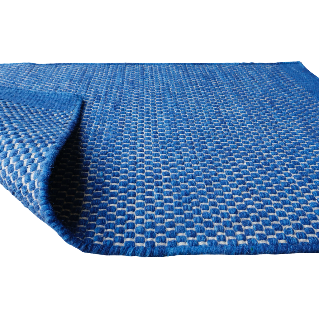 Navy Blue Honeycomb Pattern Flat Weave Rug