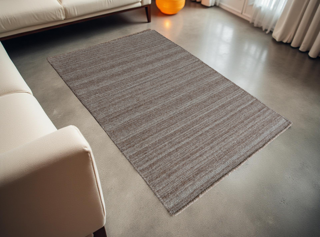 Light Brown Hand Woven Loom Durry Flat Weave Rug