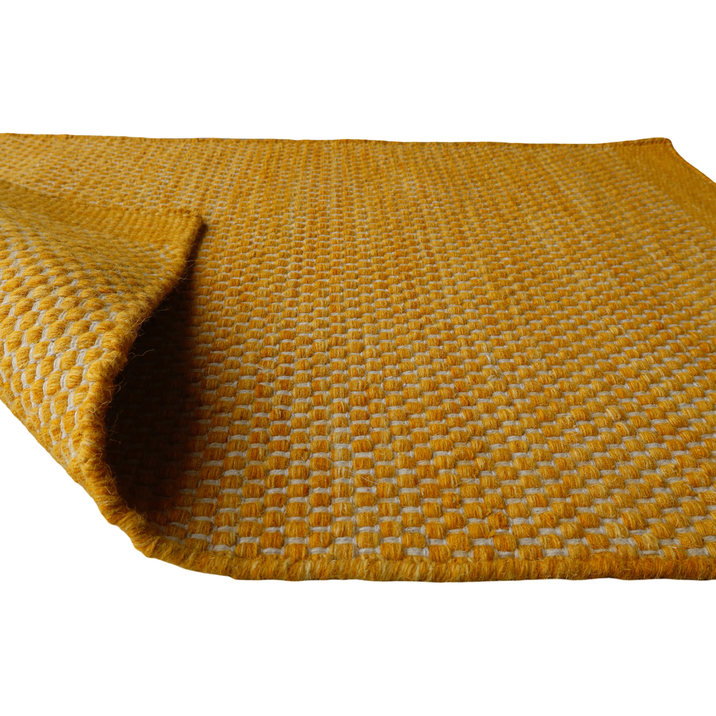 Yellow Honeycomb Pattern Flat Weave Rug