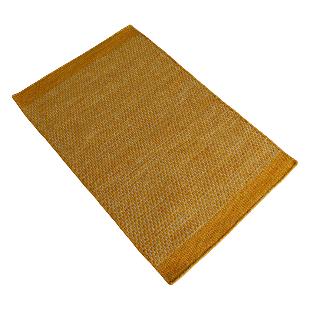 Yellow Honeycomb Pattern Flat Weave Rug