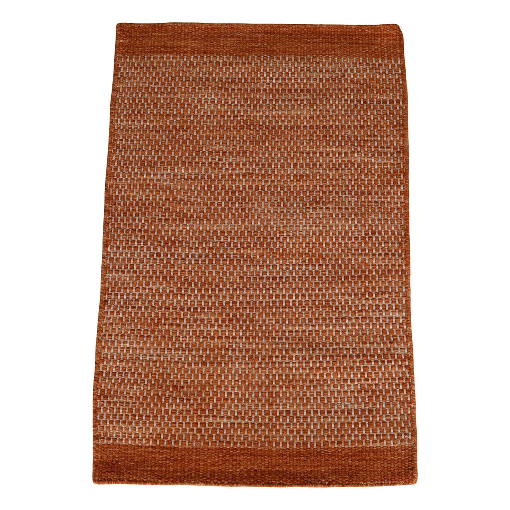 Orange Honeycomb Pattern Flat Weave Rug