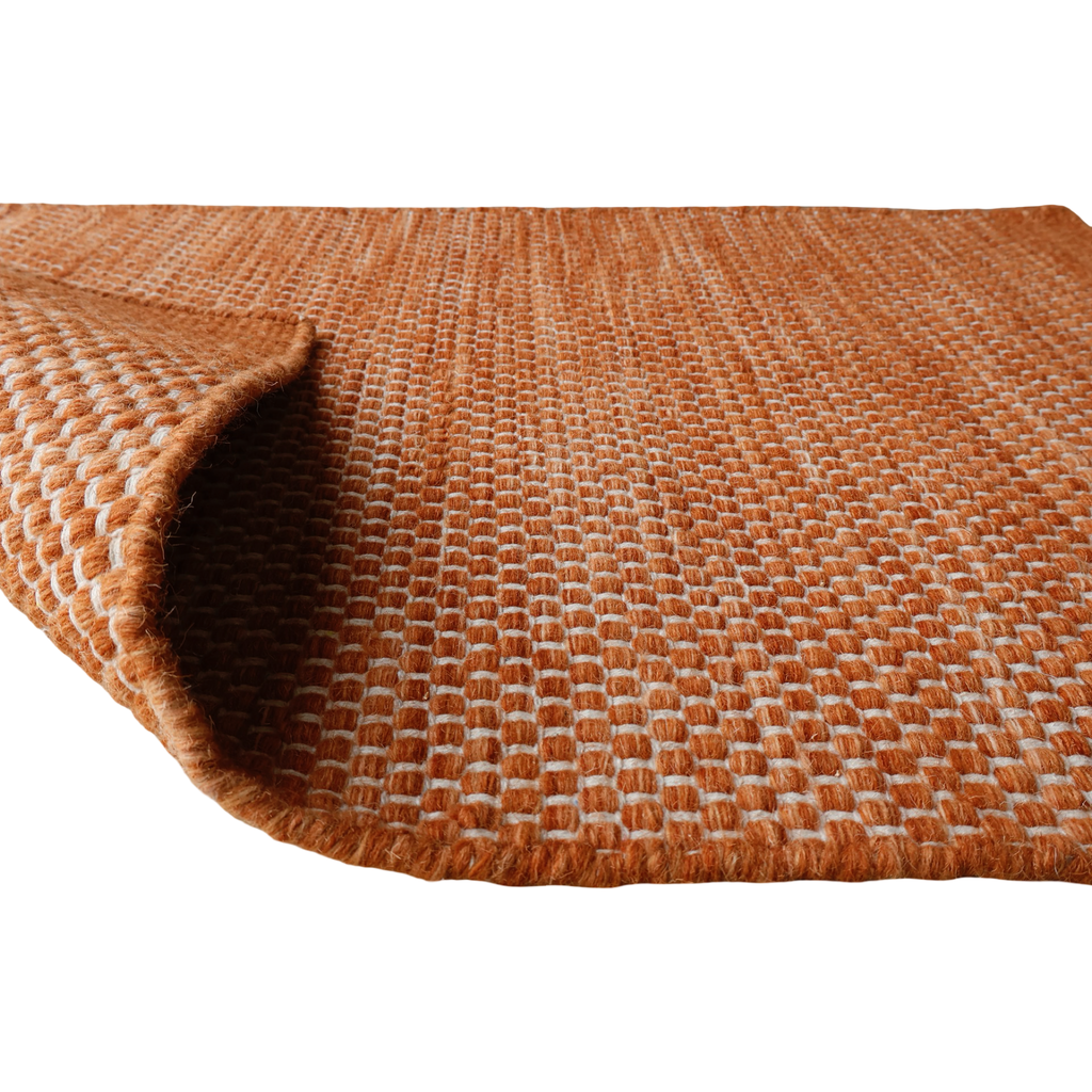 Orange Honeycomb Pattern Flat Weave Rug