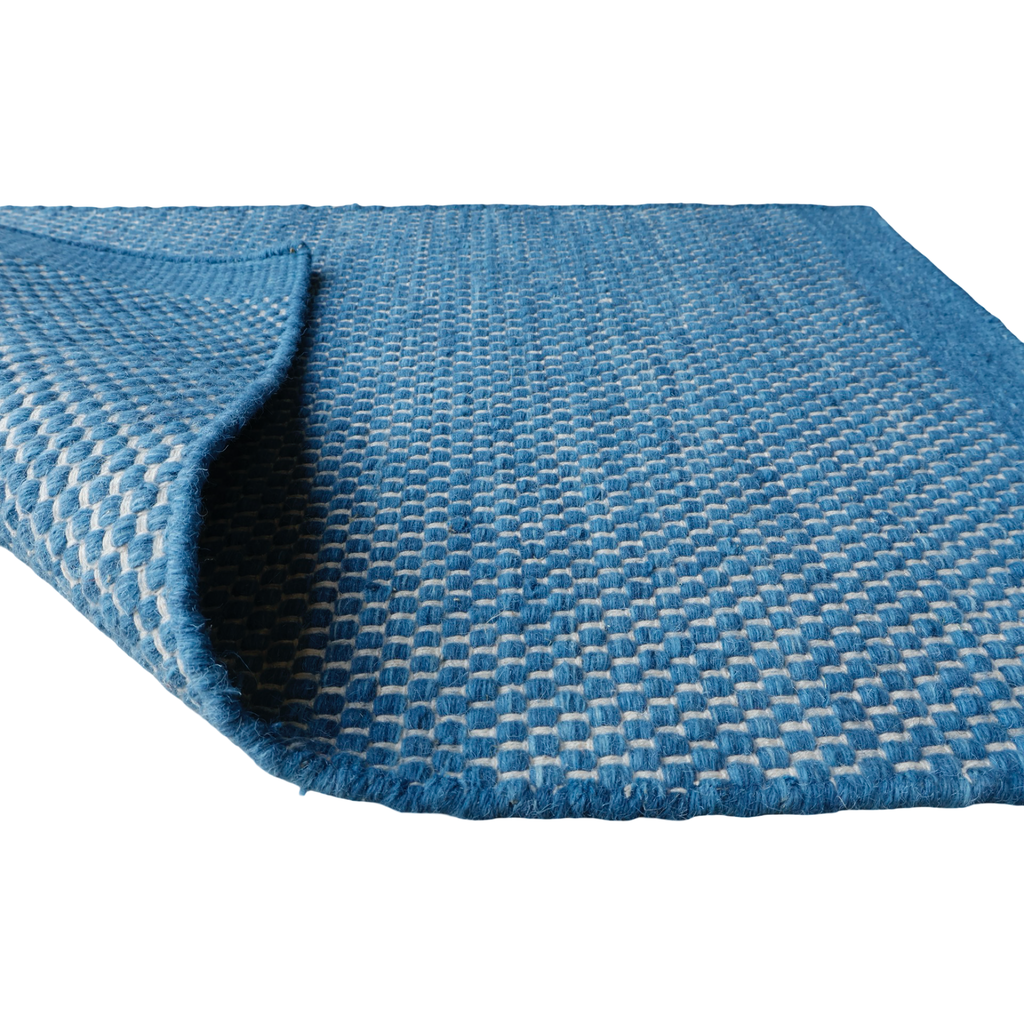 Royal Blue Honeycomb Pattern Flat Weave Rug