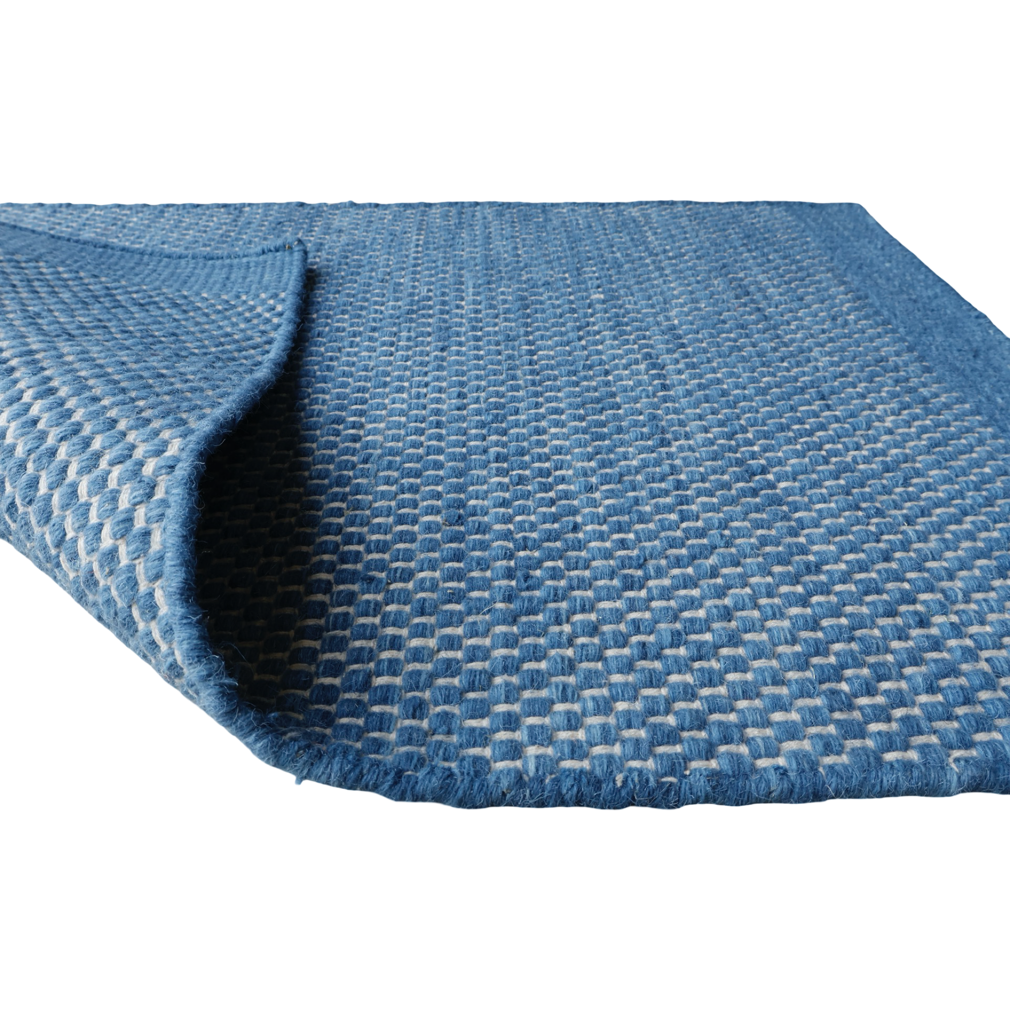 Royal Blue Honeycomb Pattern Flat Weave Rug