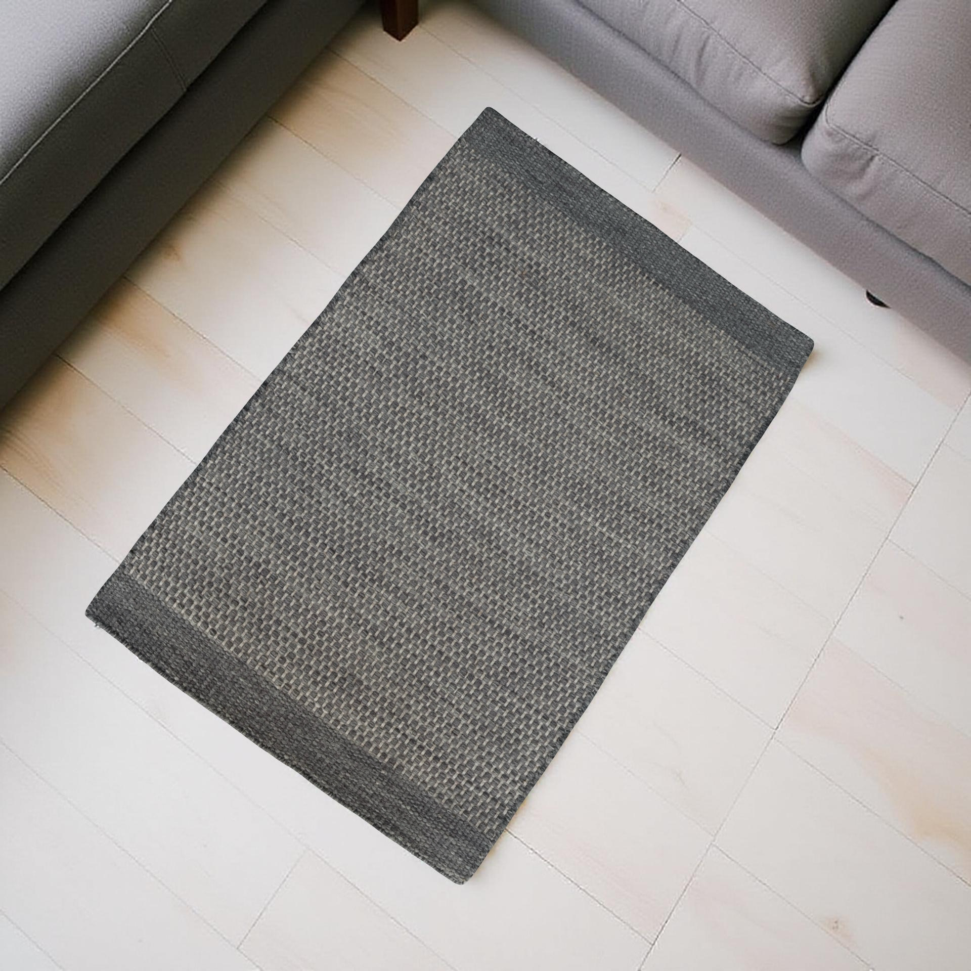 Grey Honeycomb Pattern Flat Weave Rug