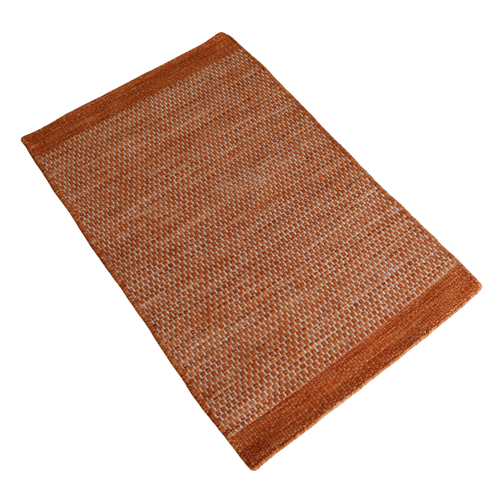 Orange Honeycomb Pattern Flat Weave Rug