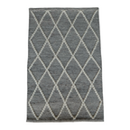 Light Grey Diamond Pattern Flat Weave Rug