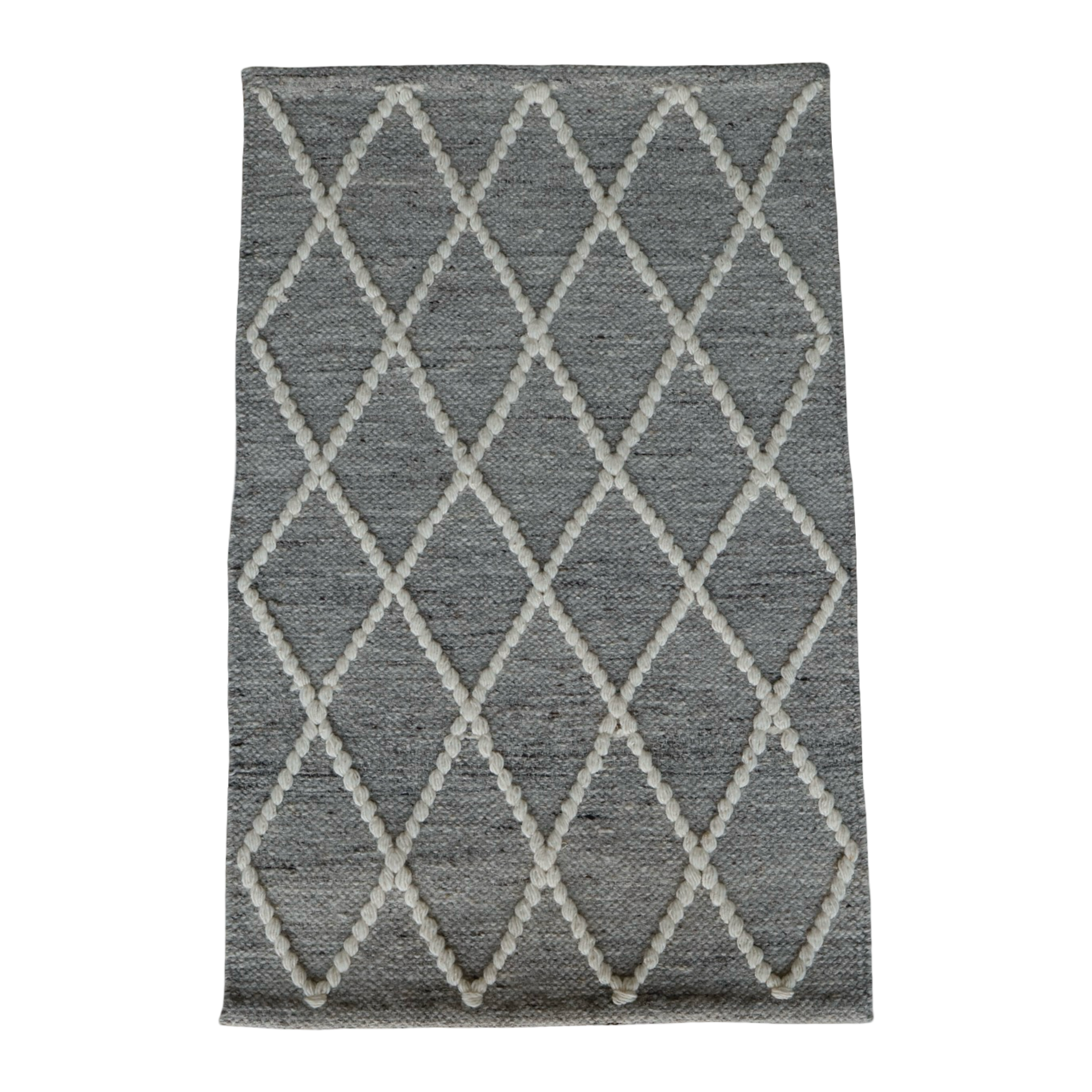 Light Grey Diamond Pattern Flat Weave Rug