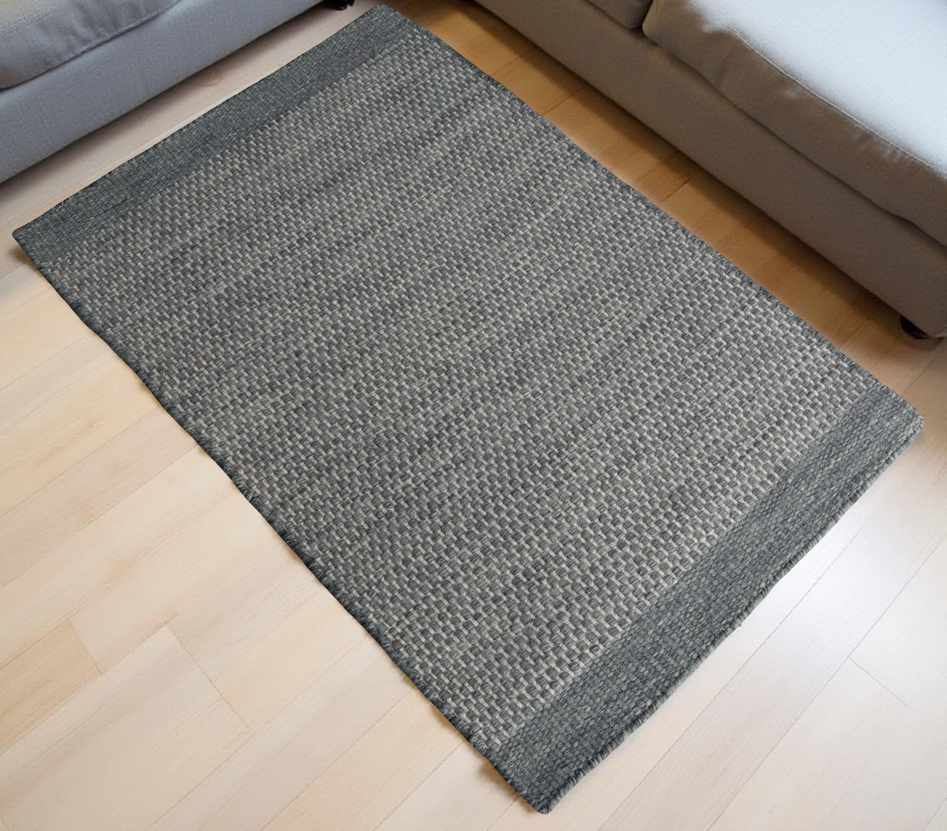 Grey Honeycomb Pattern Flat Weave Rug