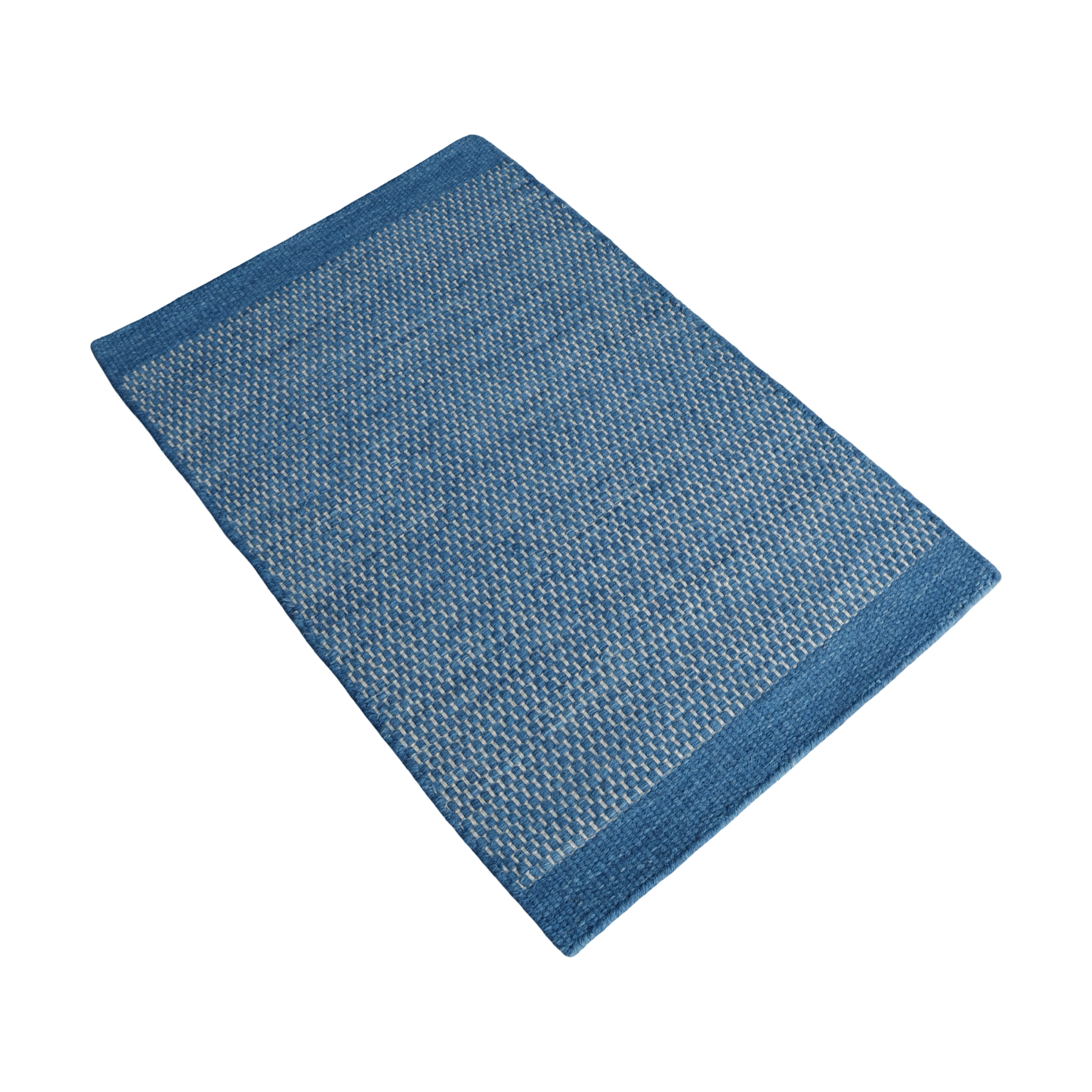 Royal Blue Honeycomb Pattern Flat Weave Rug