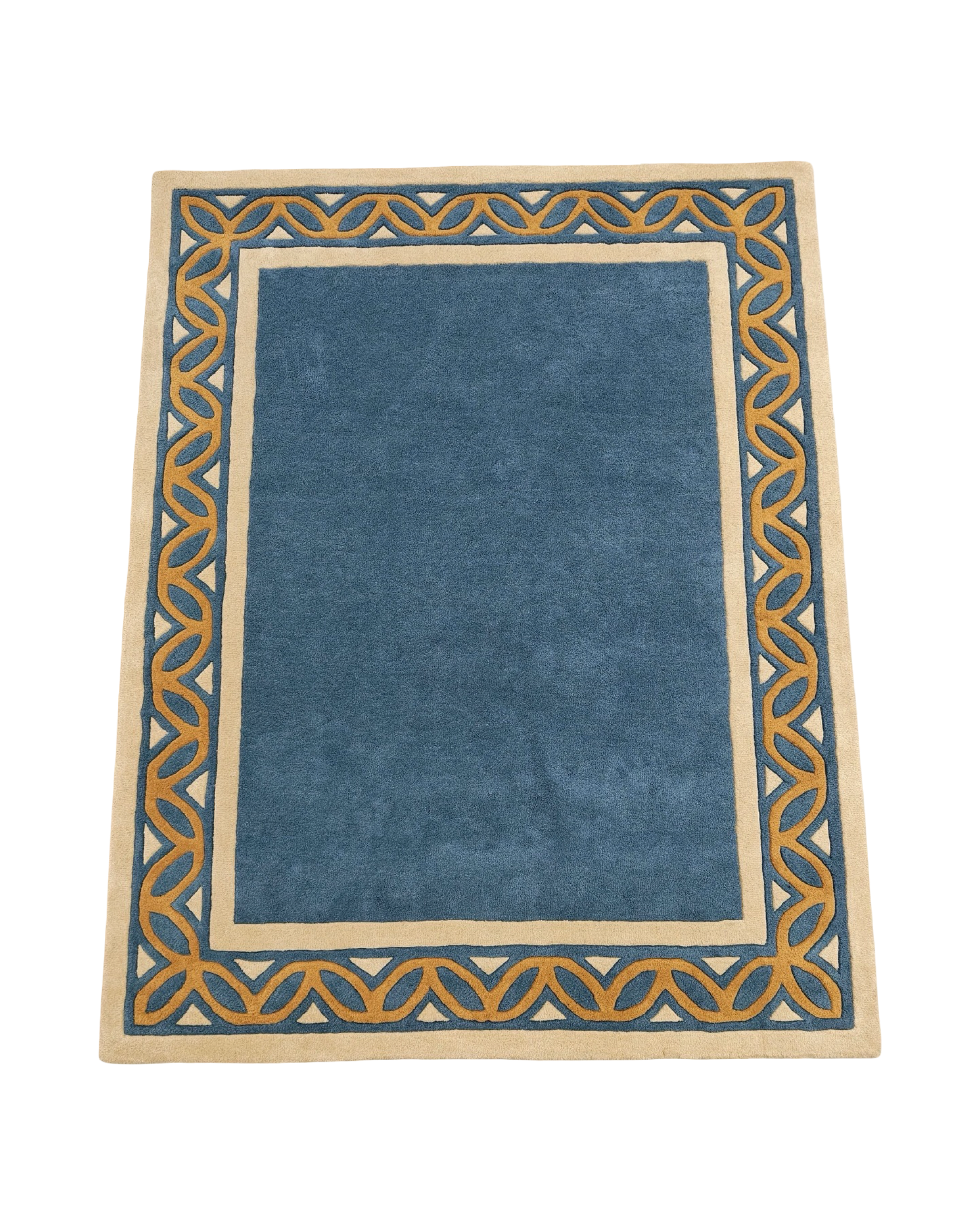 Blue And Gold Greek Border Hand Tufted Rug