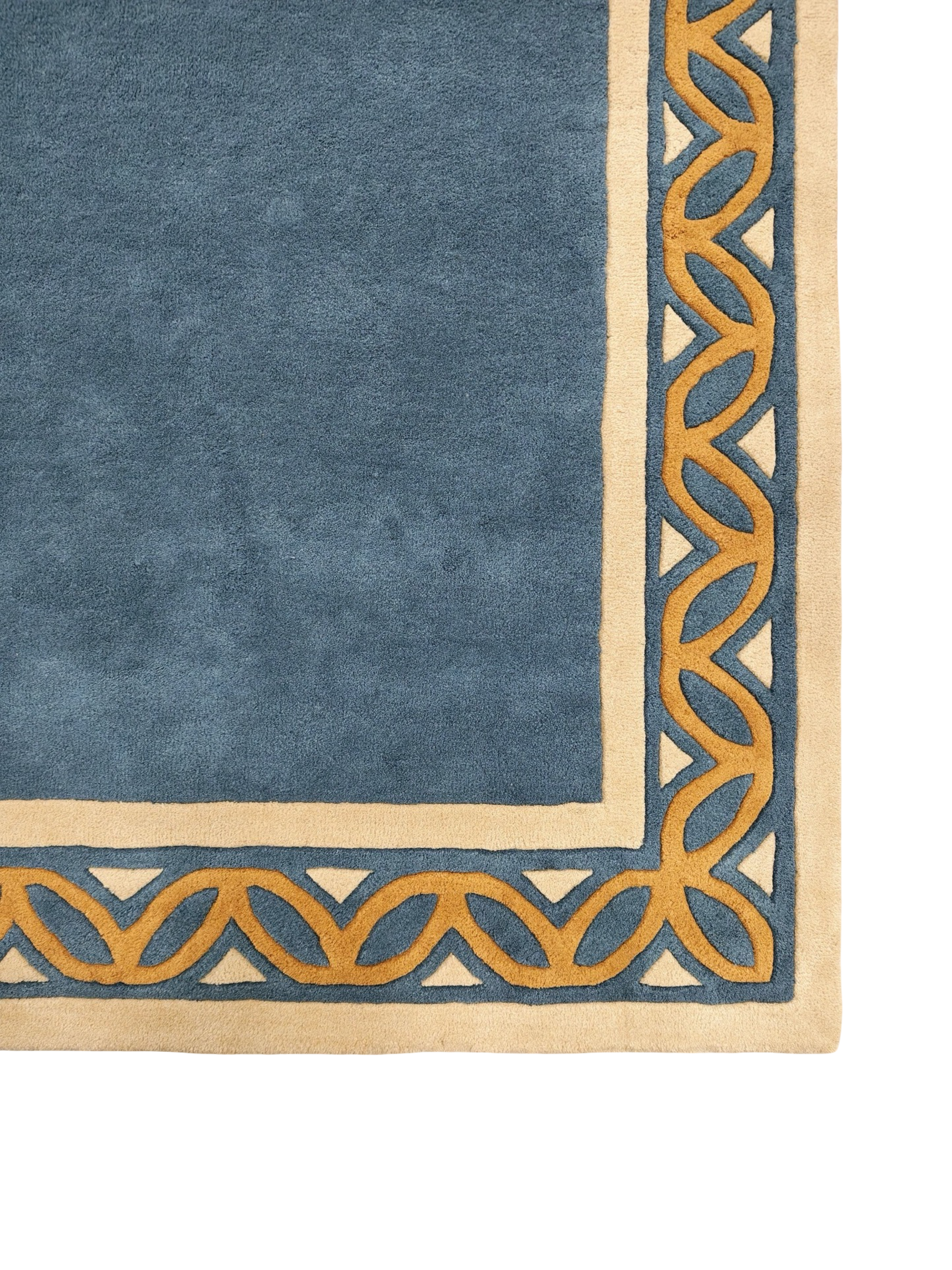 Blue And Gold Greek Border Hand Tufted Rug