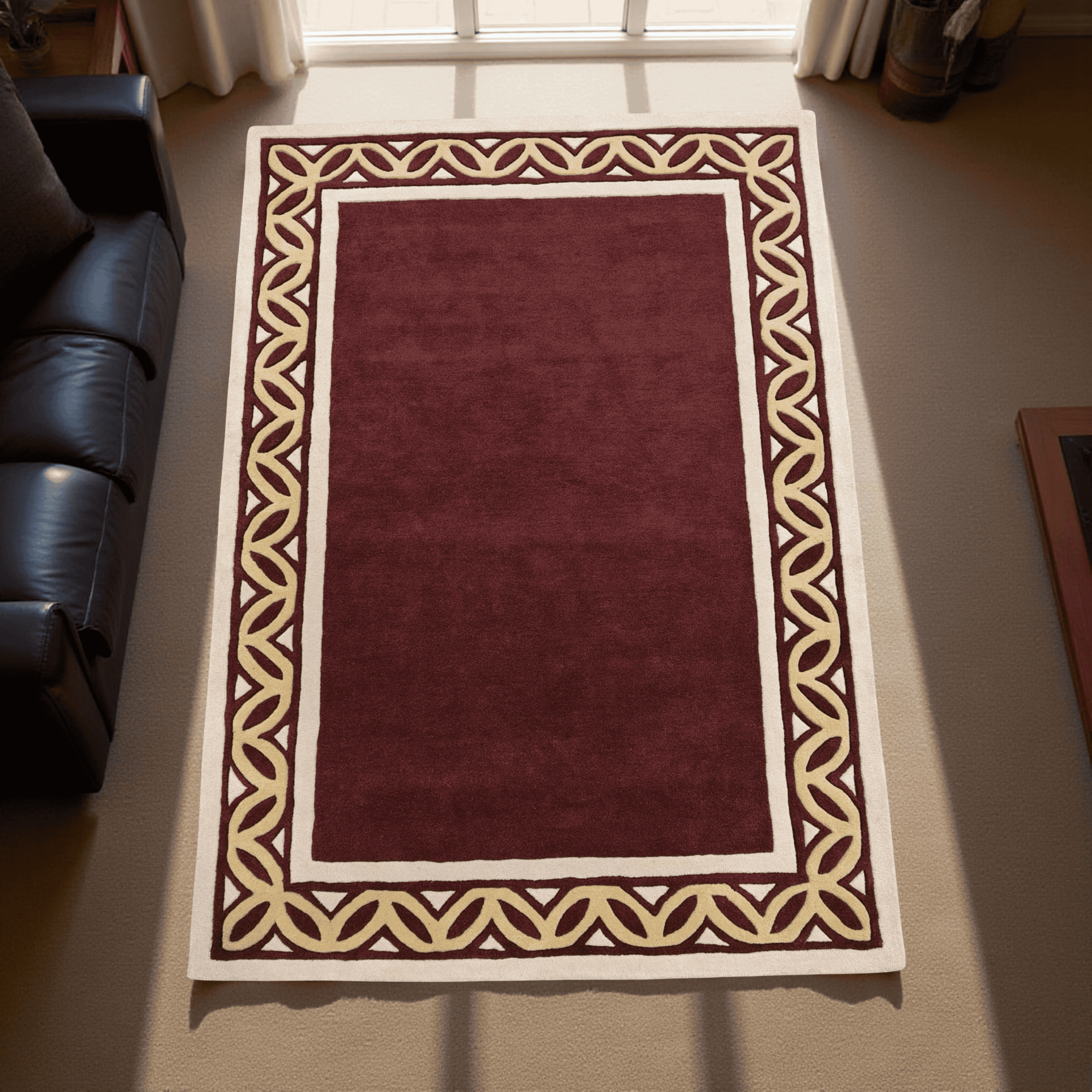 Red And Gold Greek Border Hand Tufted Rug